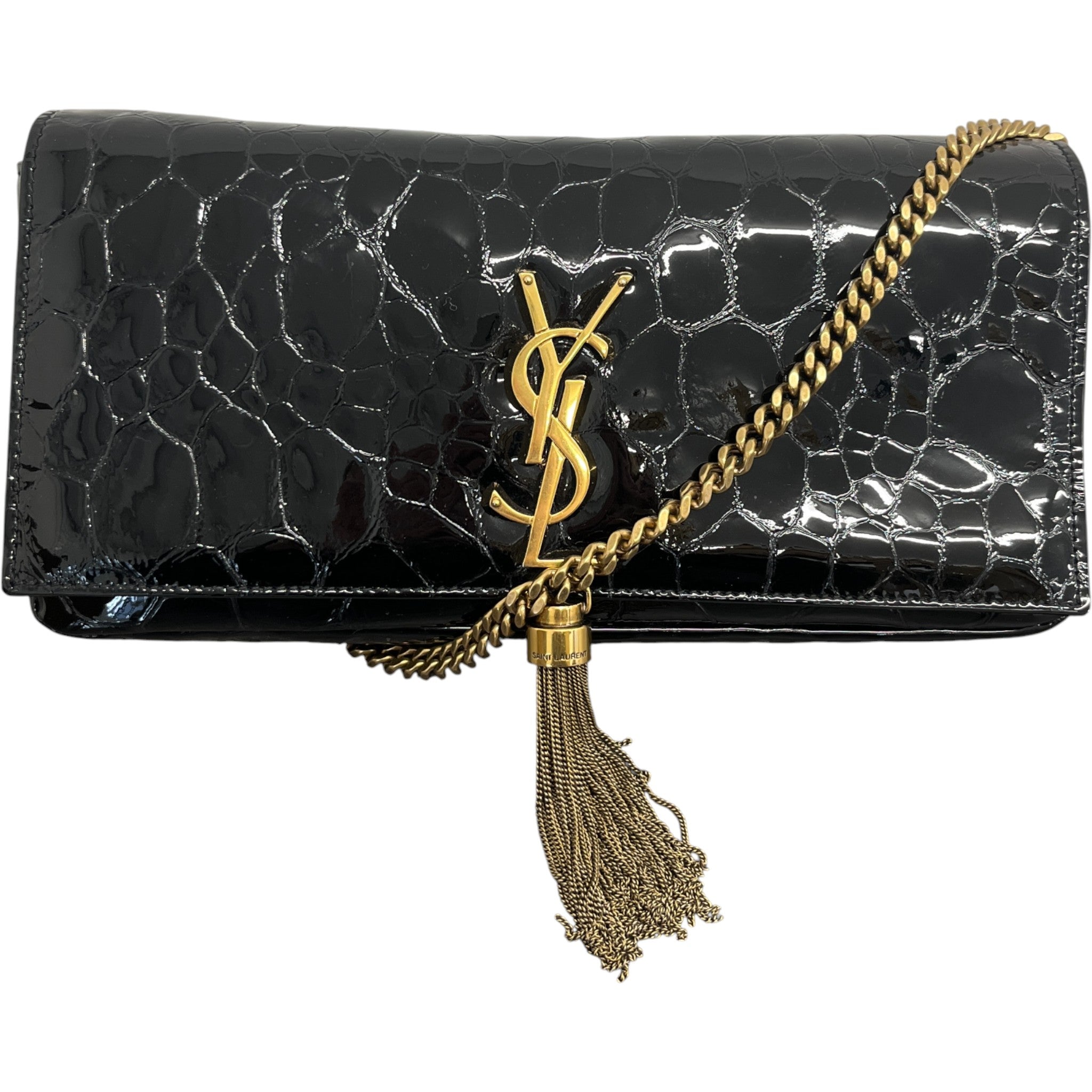 Women's Kate Medium Tassel Croc Bag Black