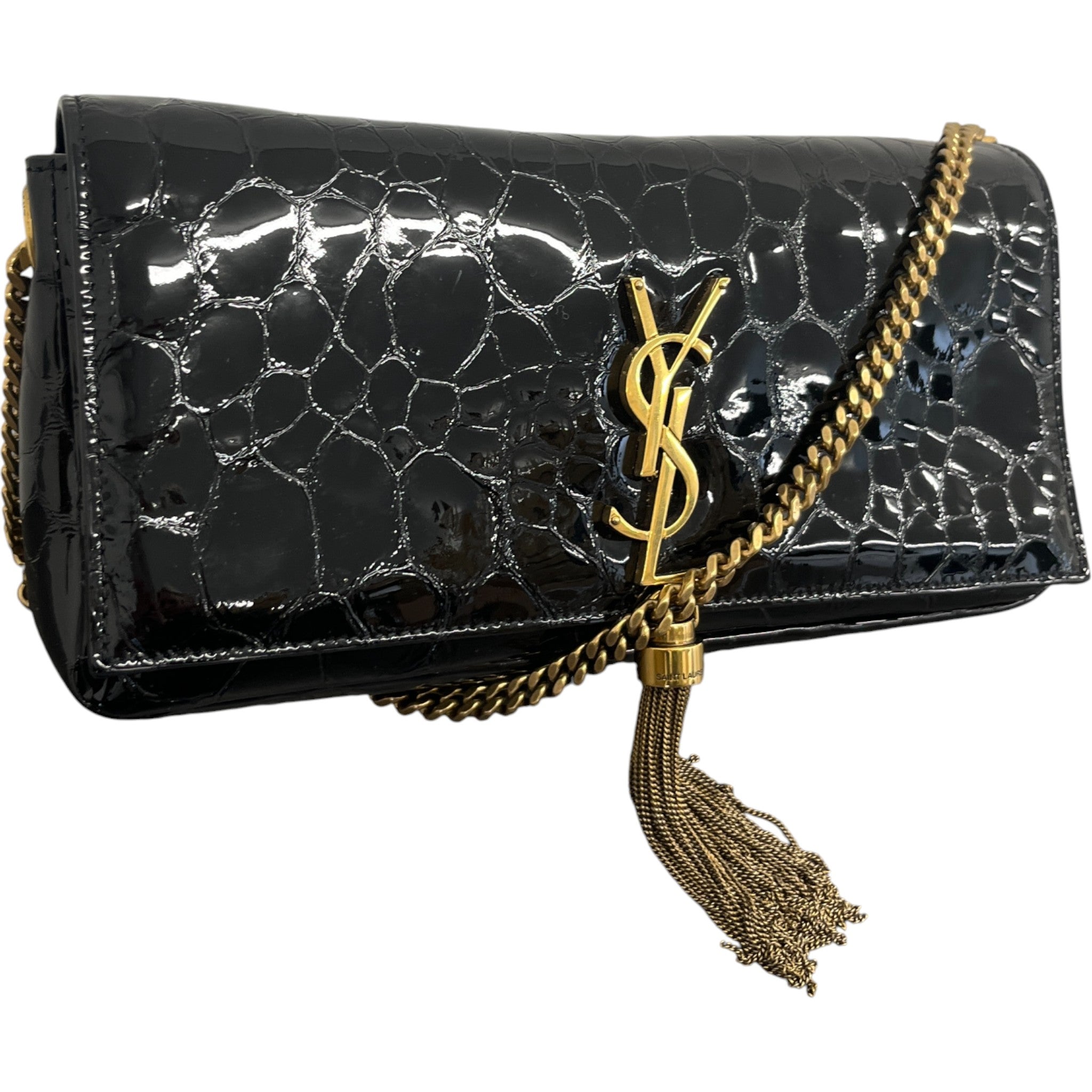 Women's Kate Medium Tassel Croc Bag Black