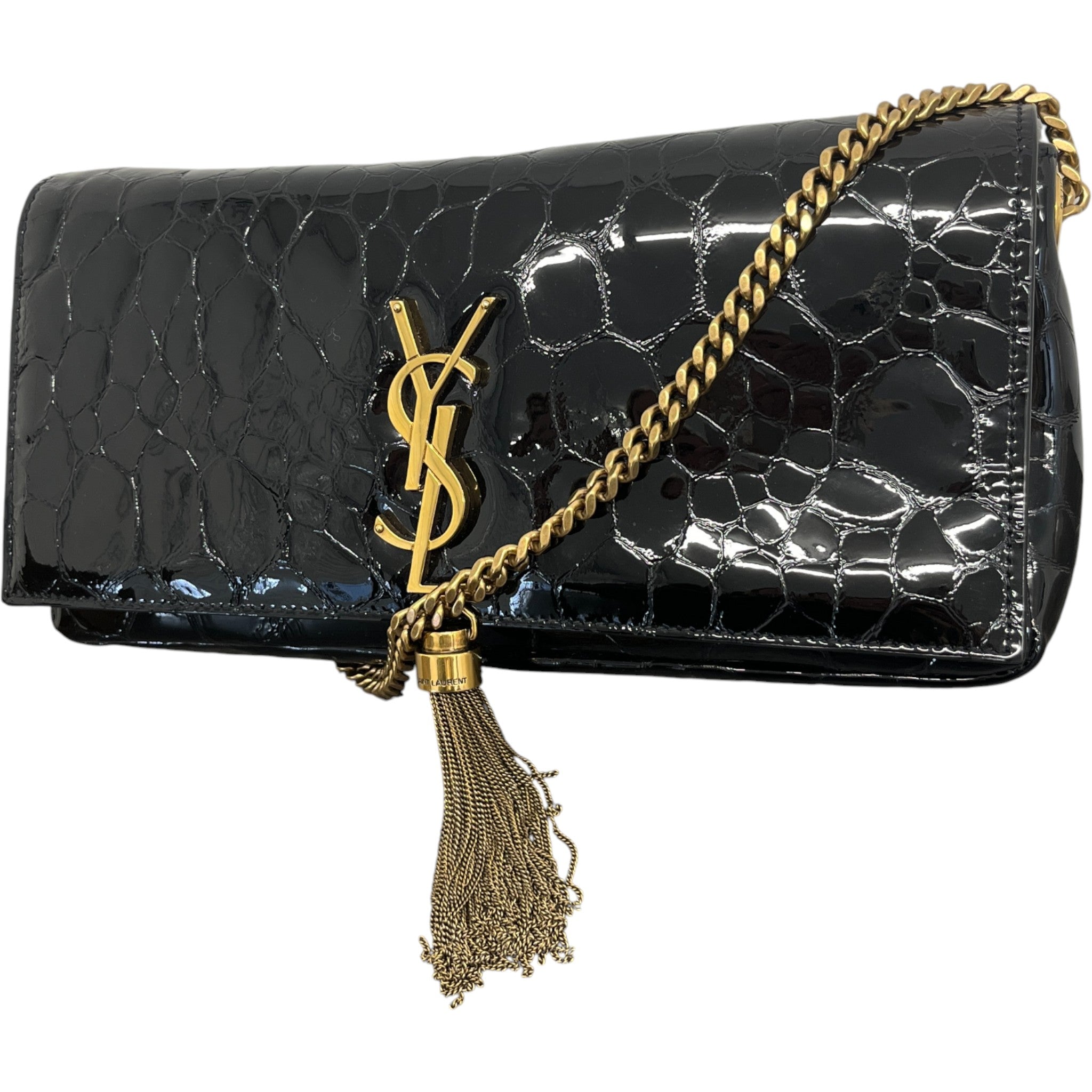 Women's Kate Medium Tassel Croc Bag Black