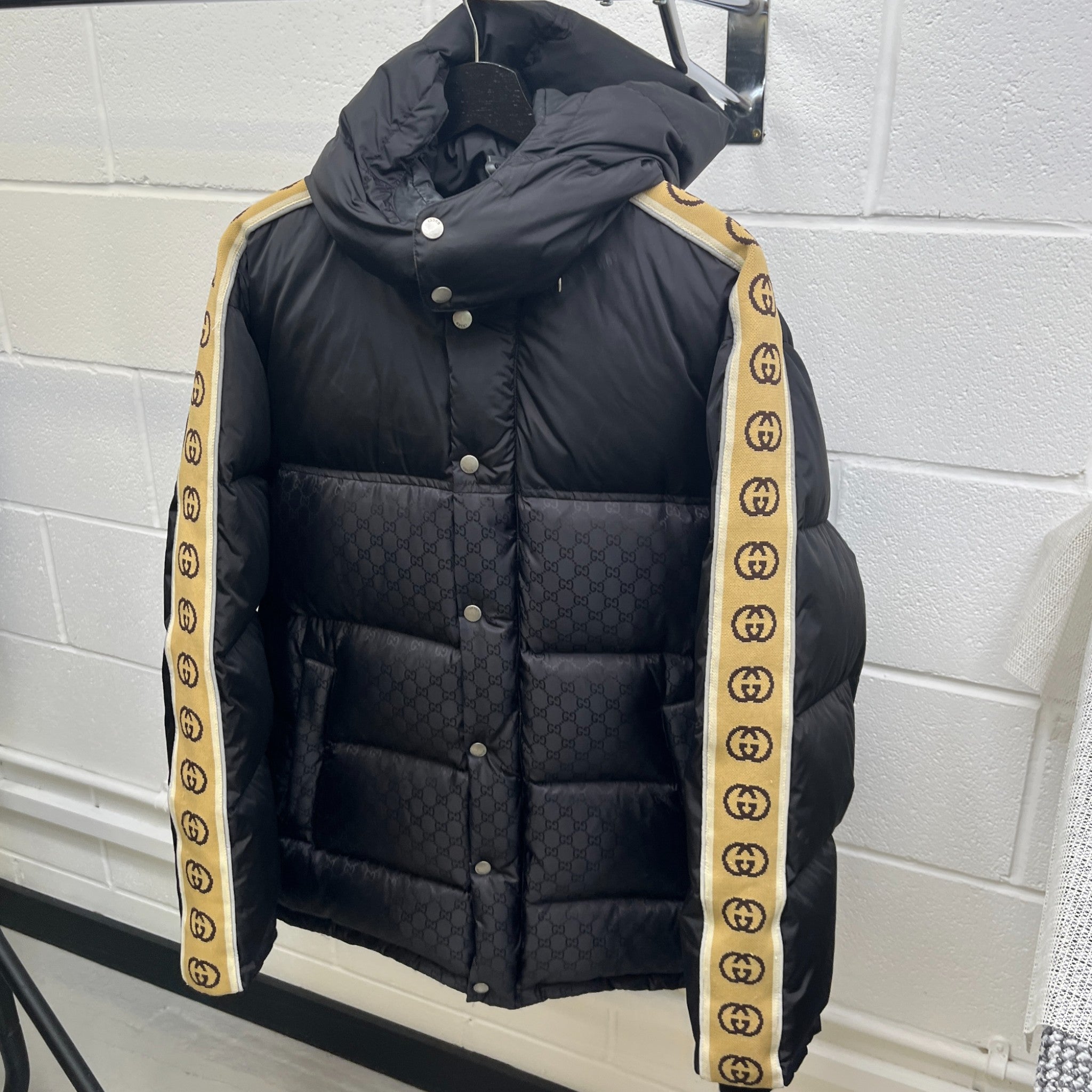 Men's Gg Supreme Tape Logo Down Jacket Black Size IT 48 / M