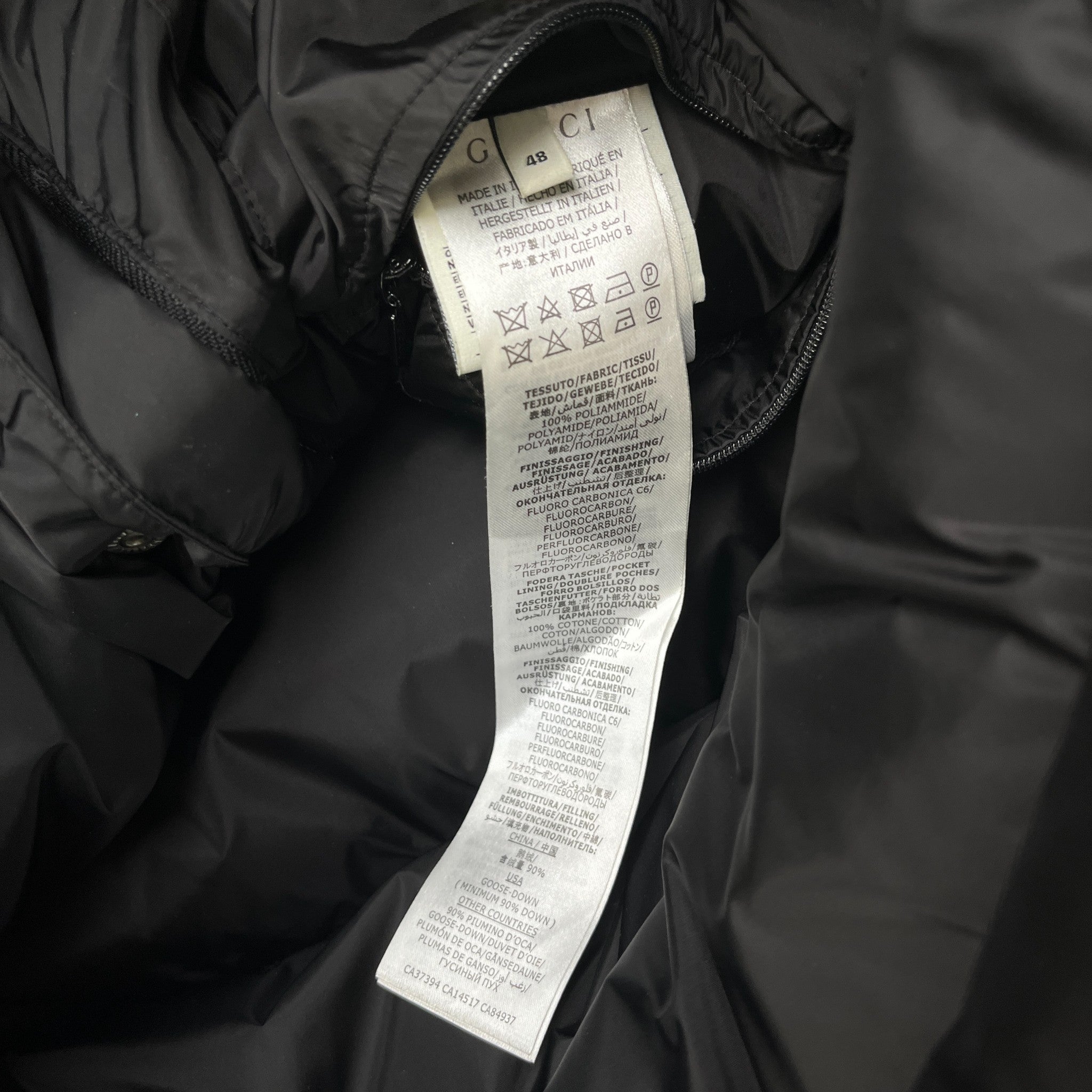 Men's Gg Supreme Tape Logo Down Jacket Black Size IT 48 / M