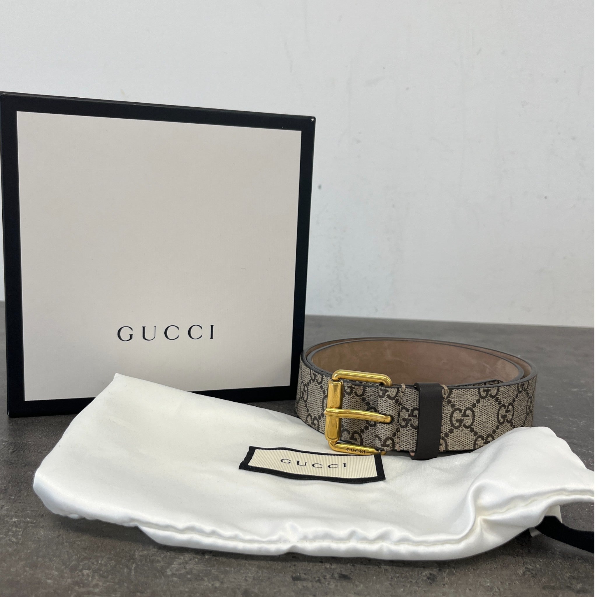 Men's Gg Supreme Belt Beige Size Waist 28"