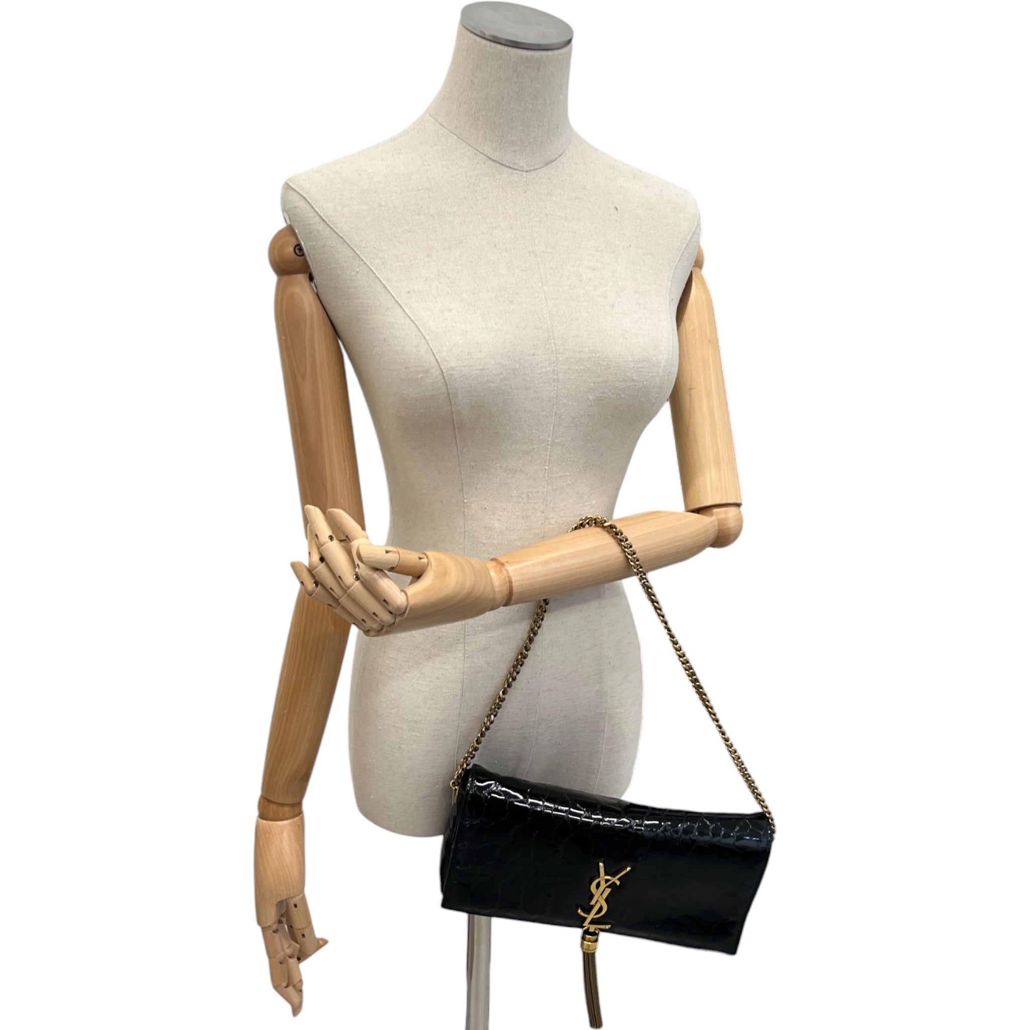 Women's Kate Medium Tassel Croc Bag Black