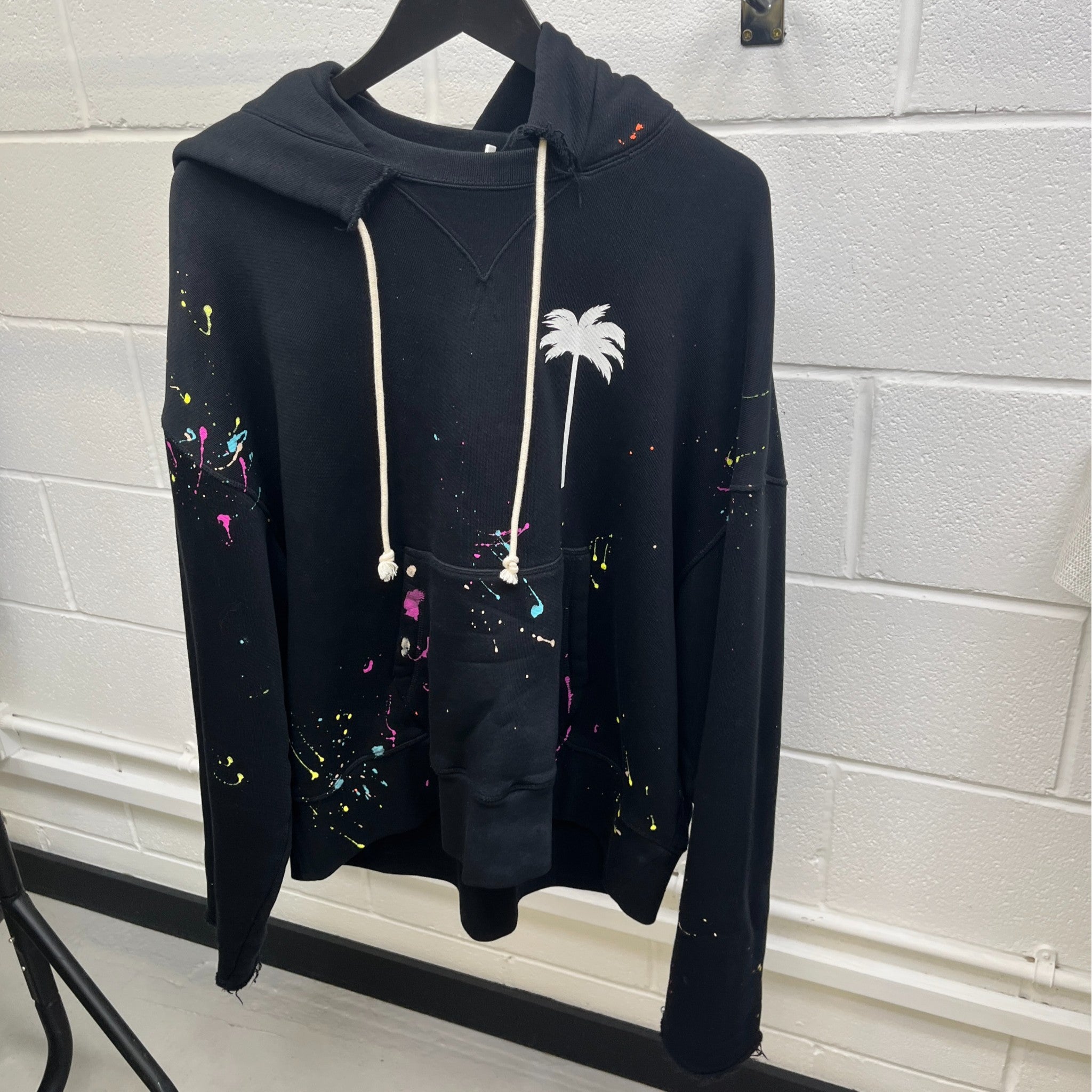 Men's Print Paint Splatter Hoodie Black Size M