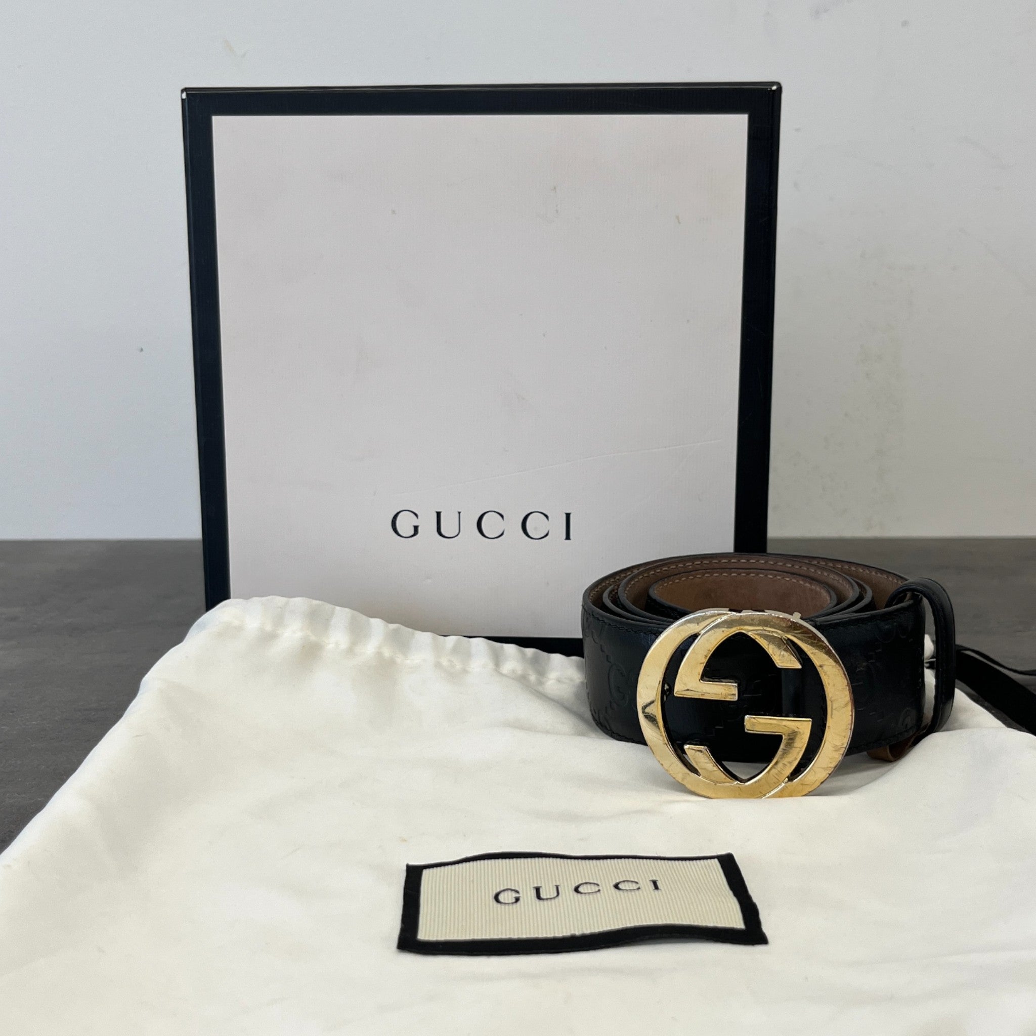 Women's Interlocking G Belt Black Size 80CM / UK 8