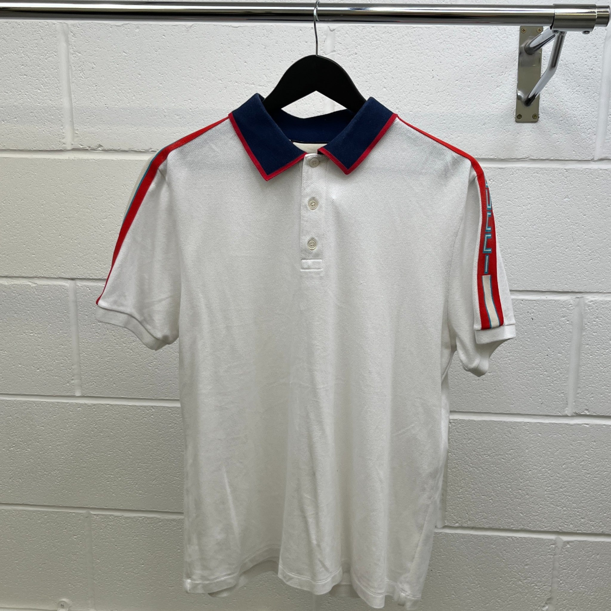 Men's Tape Logo Polo Shirt White Size XL