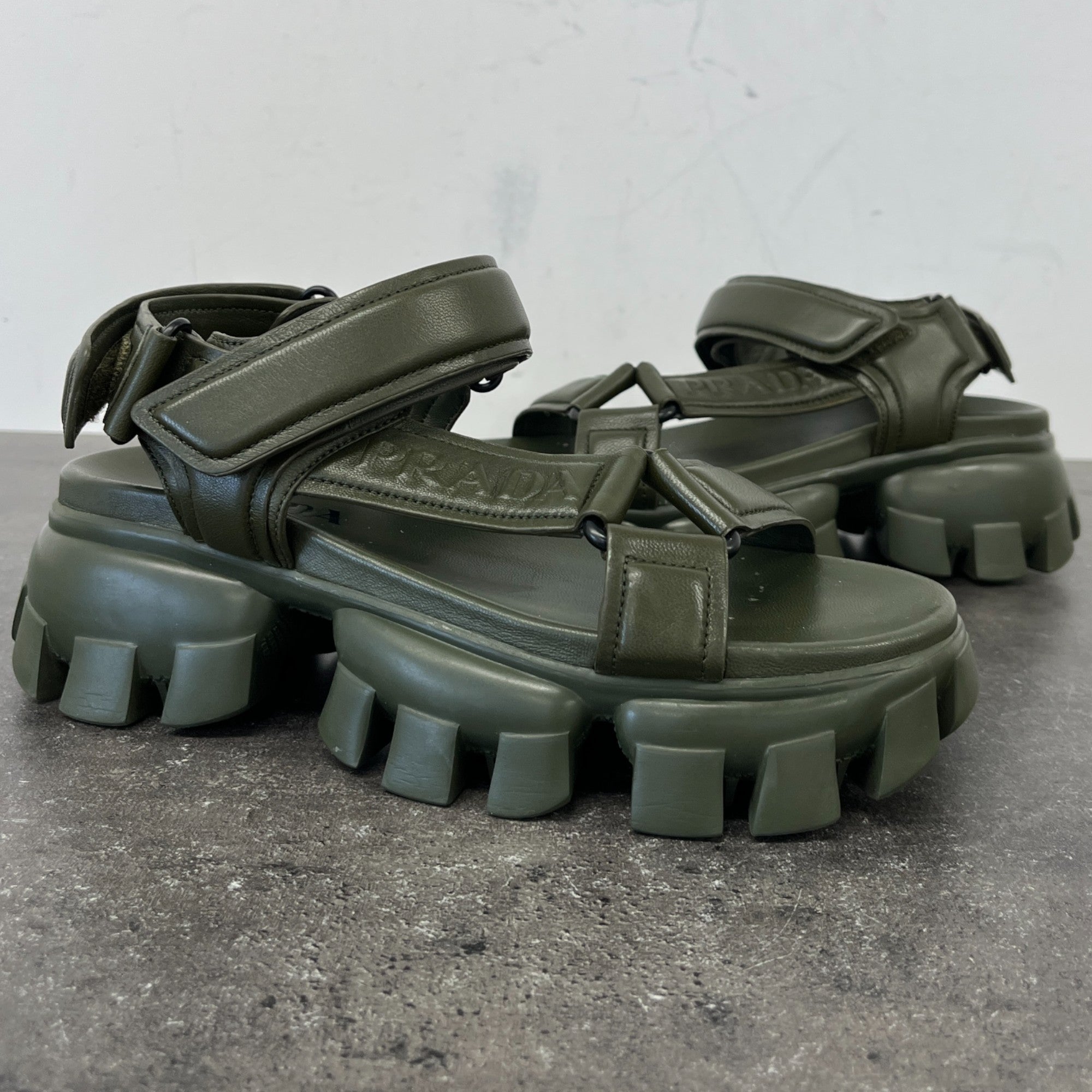 Women's Logo Embossed Sandals Khaki Size EU 37 / UK 4