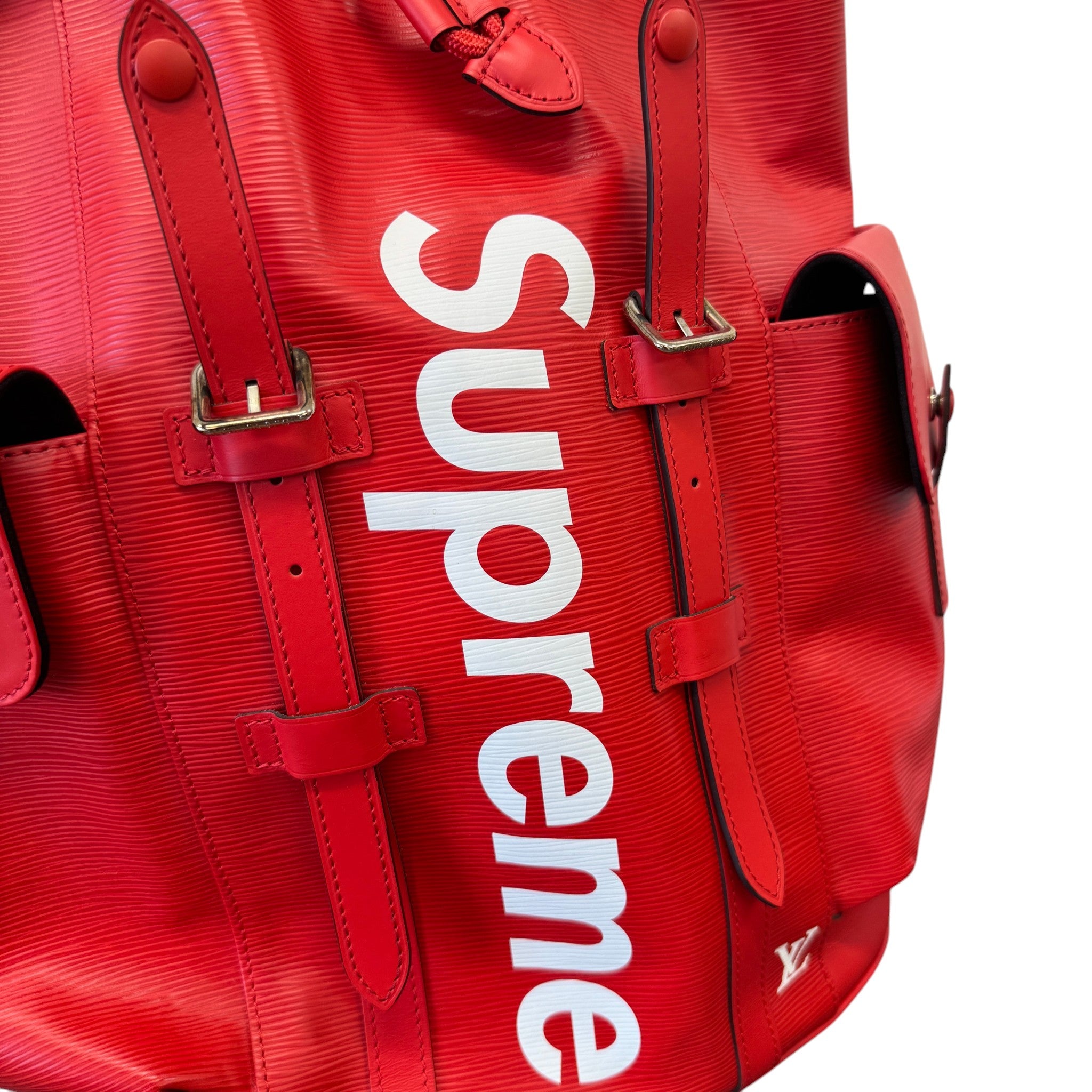 Men's Epi Leather Christopher X Supreme Backpack Red