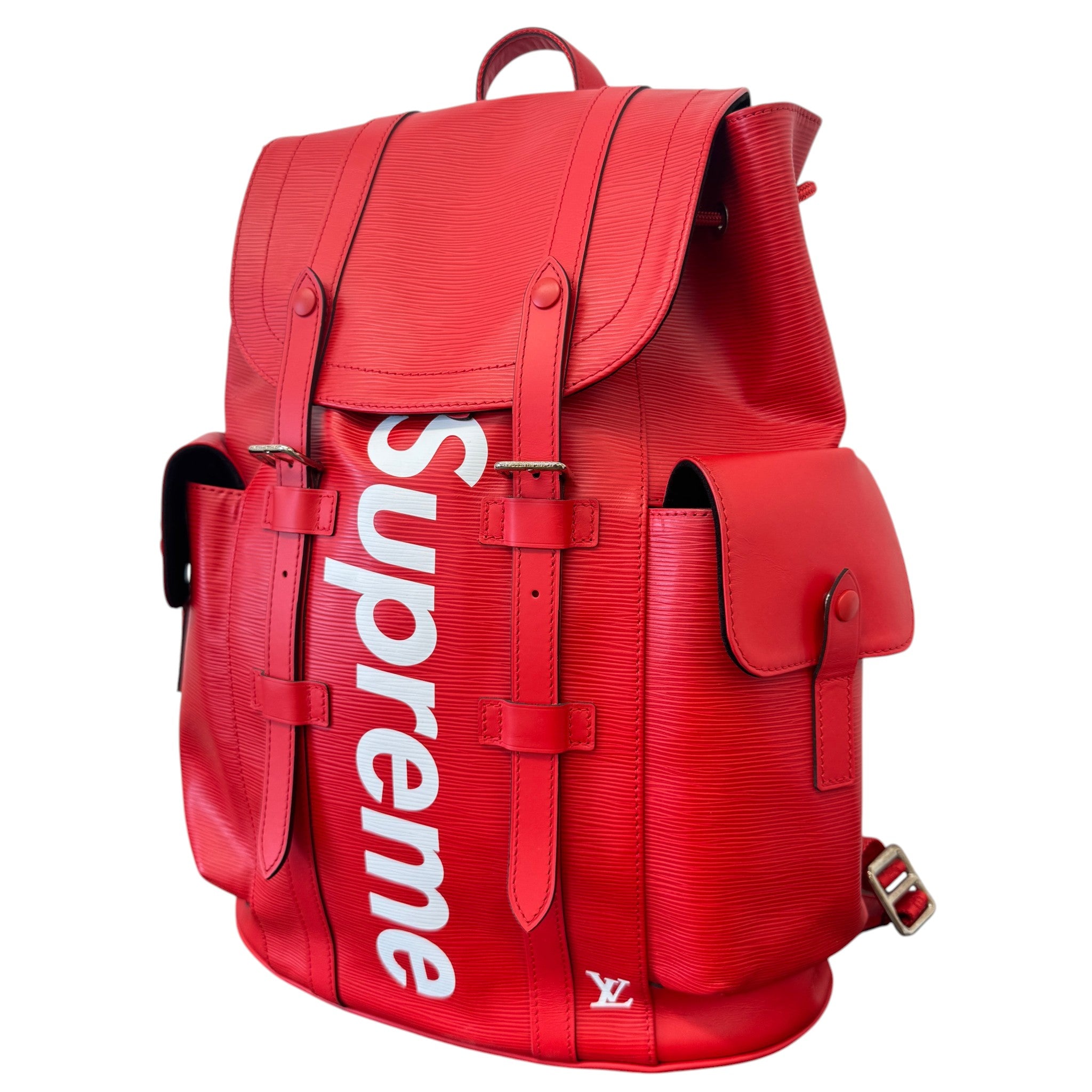 Men's Epi Leather Christopher X Supreme Backpack Red