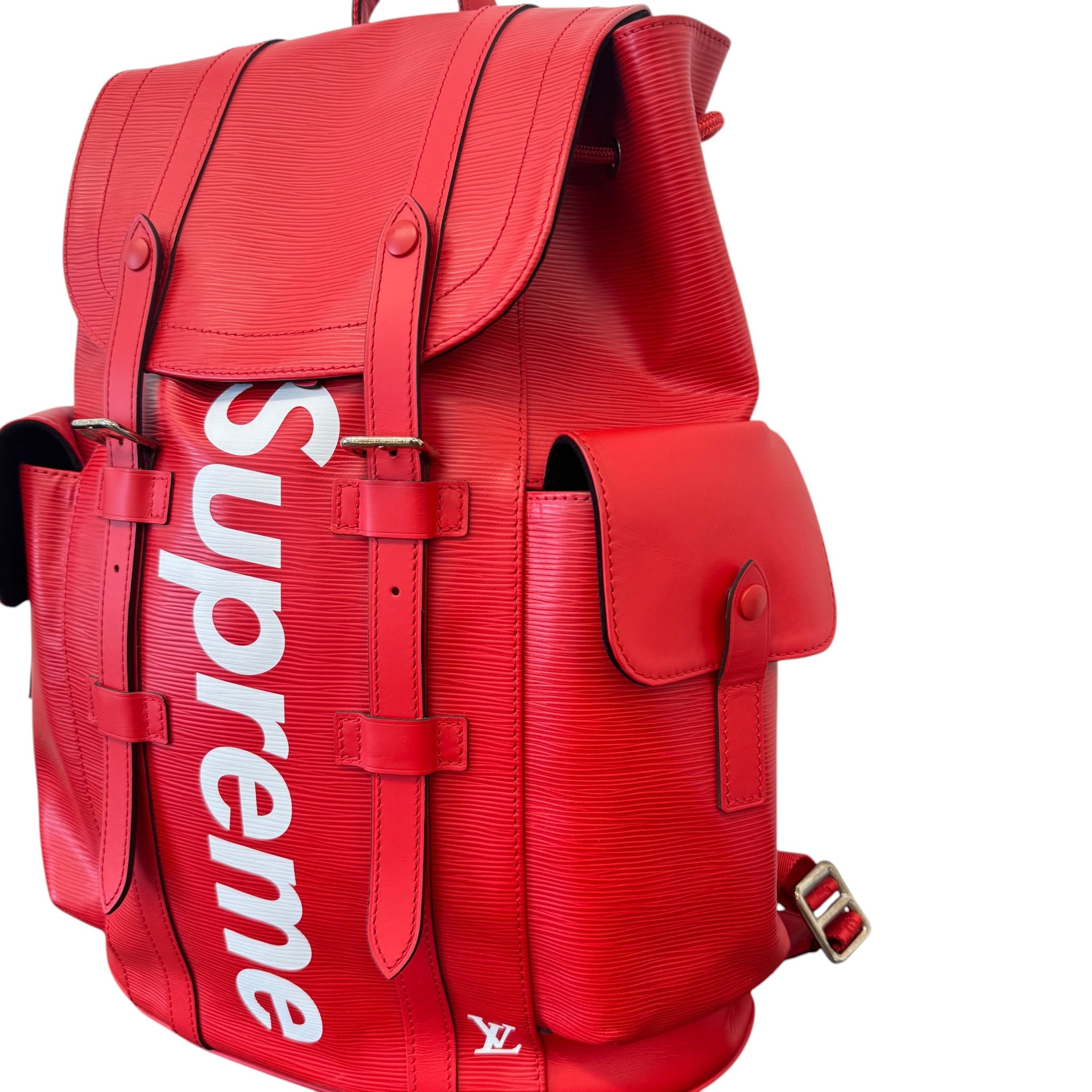 Men's Epi Leather Christopher X Supreme Backpack Red