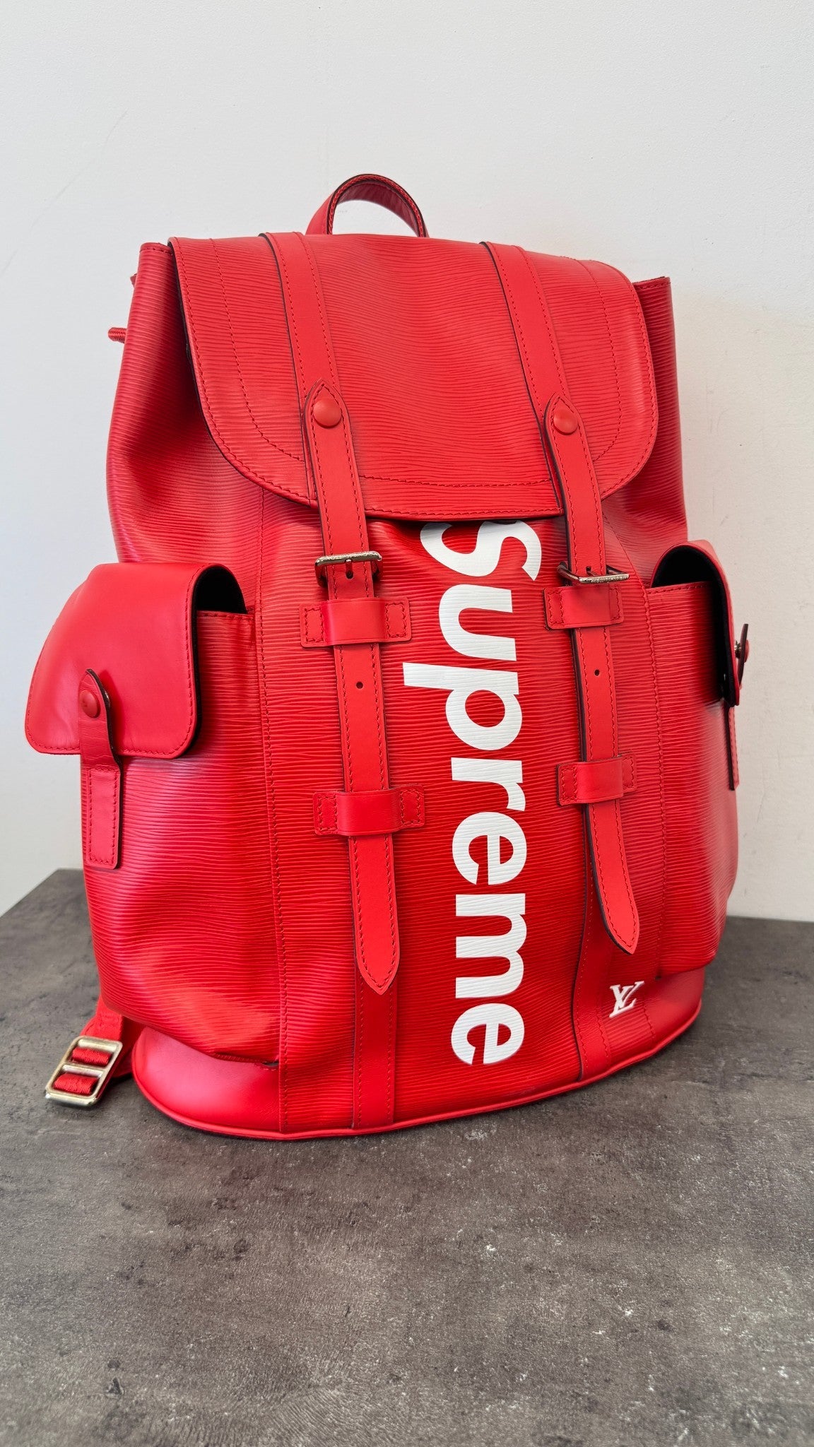 Men's Epi Leather Christopher X Supreme Backpack Red