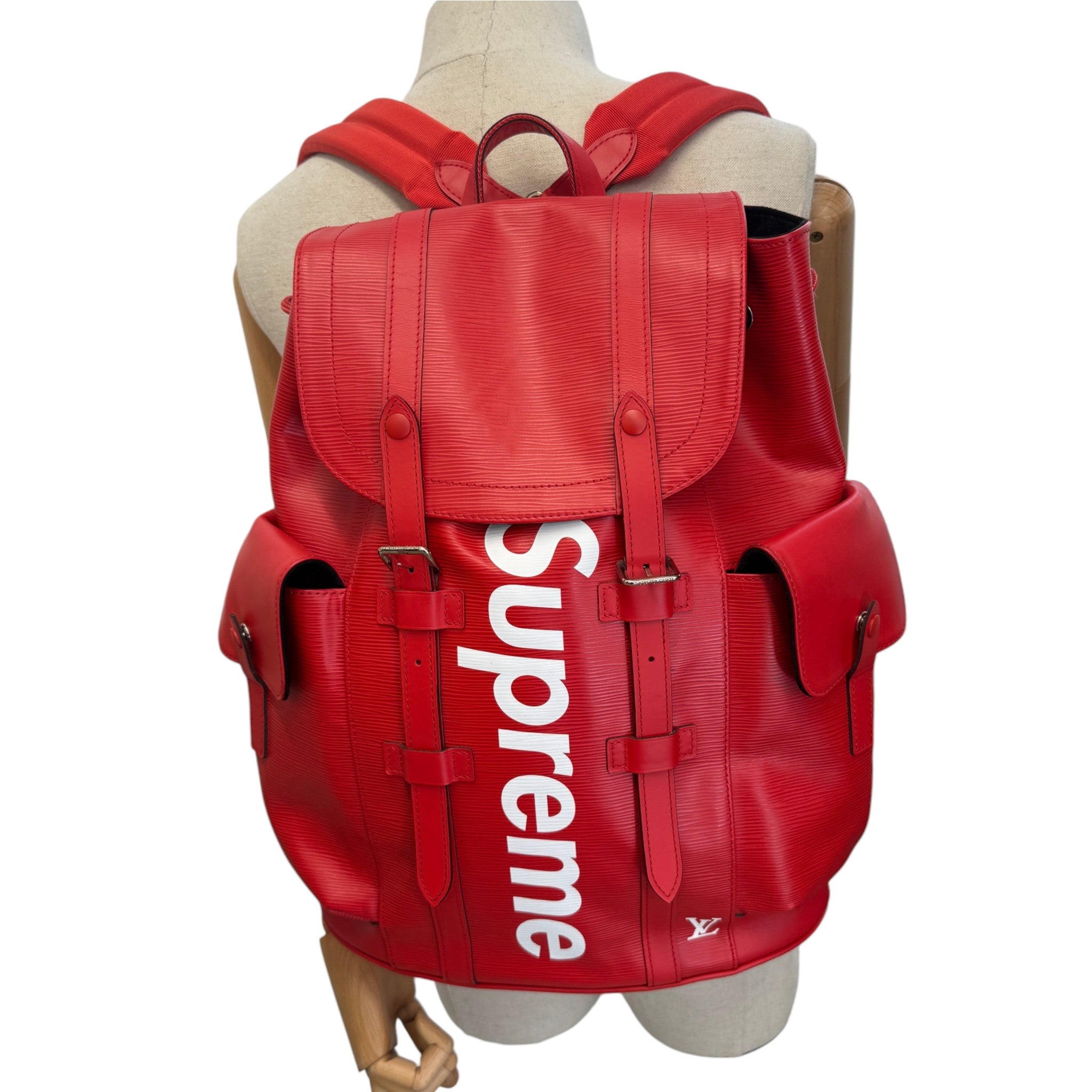 Men's Epi Leather Christopher X Supreme Backpack Red