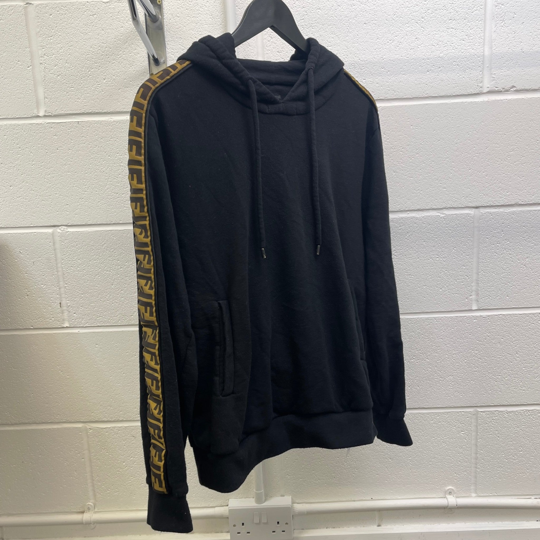 Men's Ff Logo Strip Hoodie Black Size IT 48 / UK M
