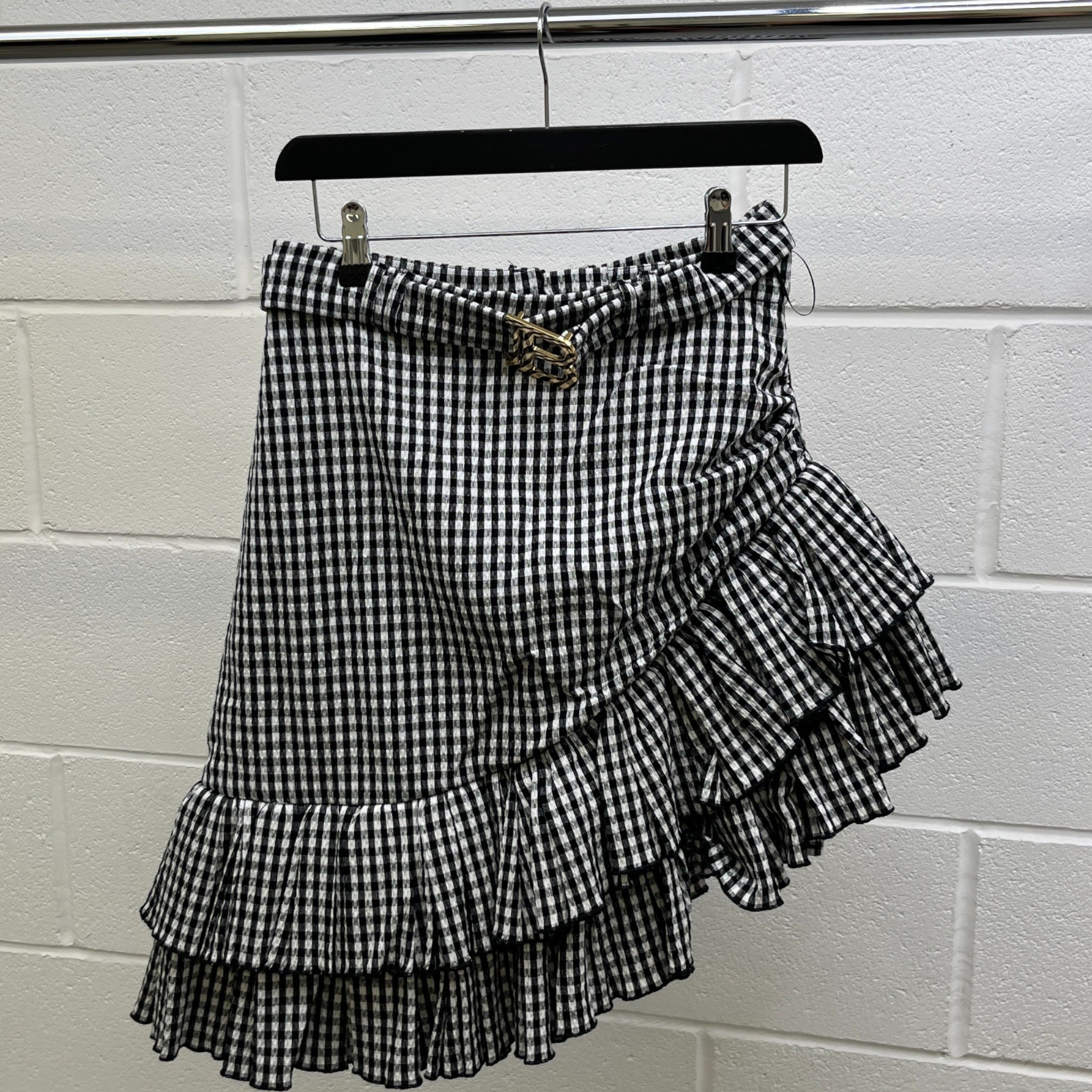 Women's Layered Ruffle Gingham Skirts Black Size UK10