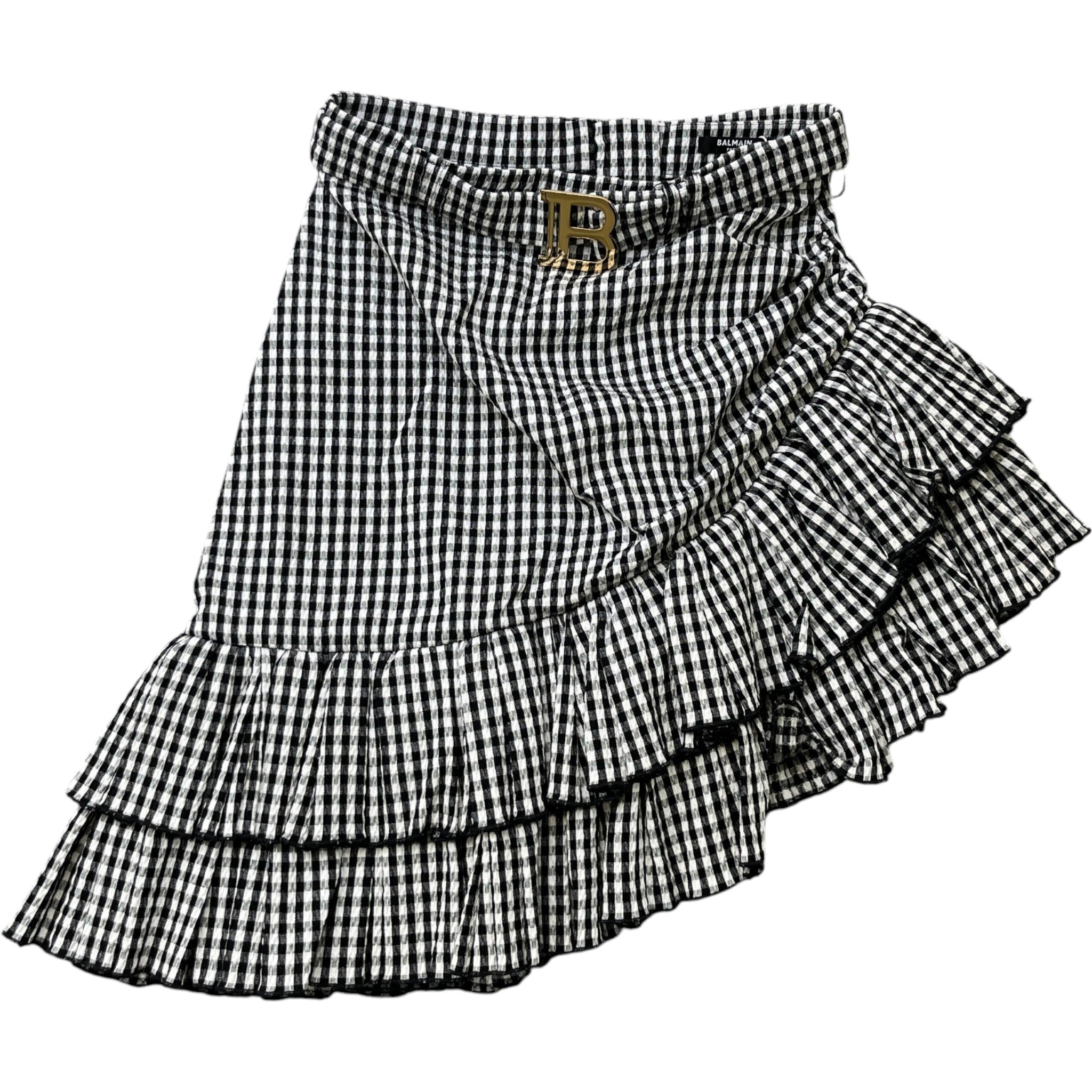 Women's Layered Ruffle Gingham Skirts Black Size UK10