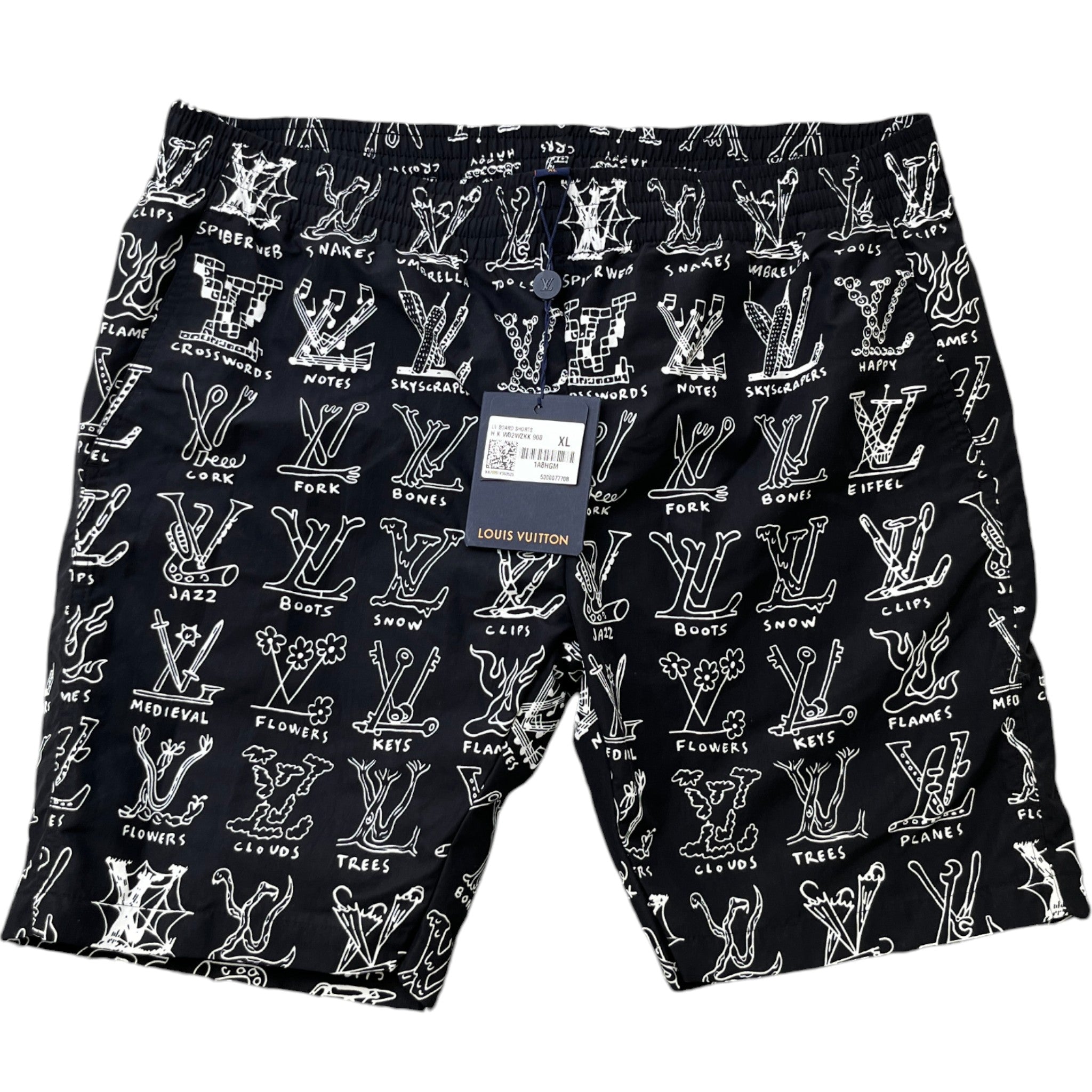 Men's Lv Cartoon Swim Shorts Black Size XL