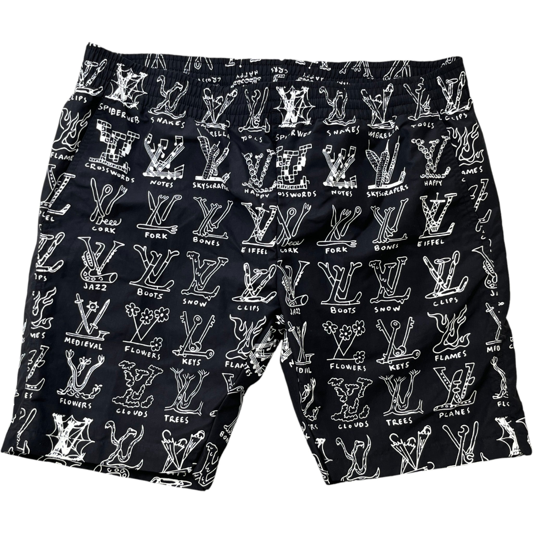 Men's Lv Cartoon Swim Shorts Black Size XL