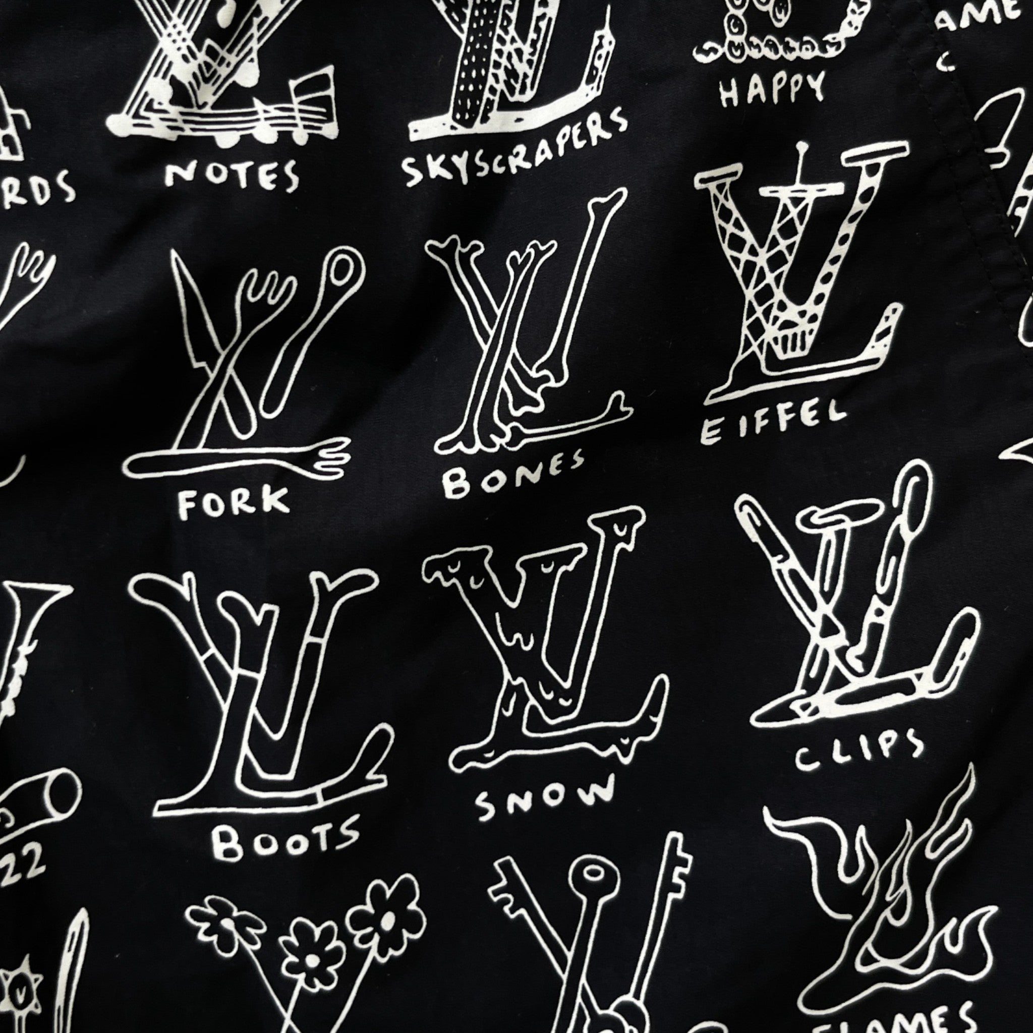 Men's Lv Cartoon Swim Shorts Black Size XL