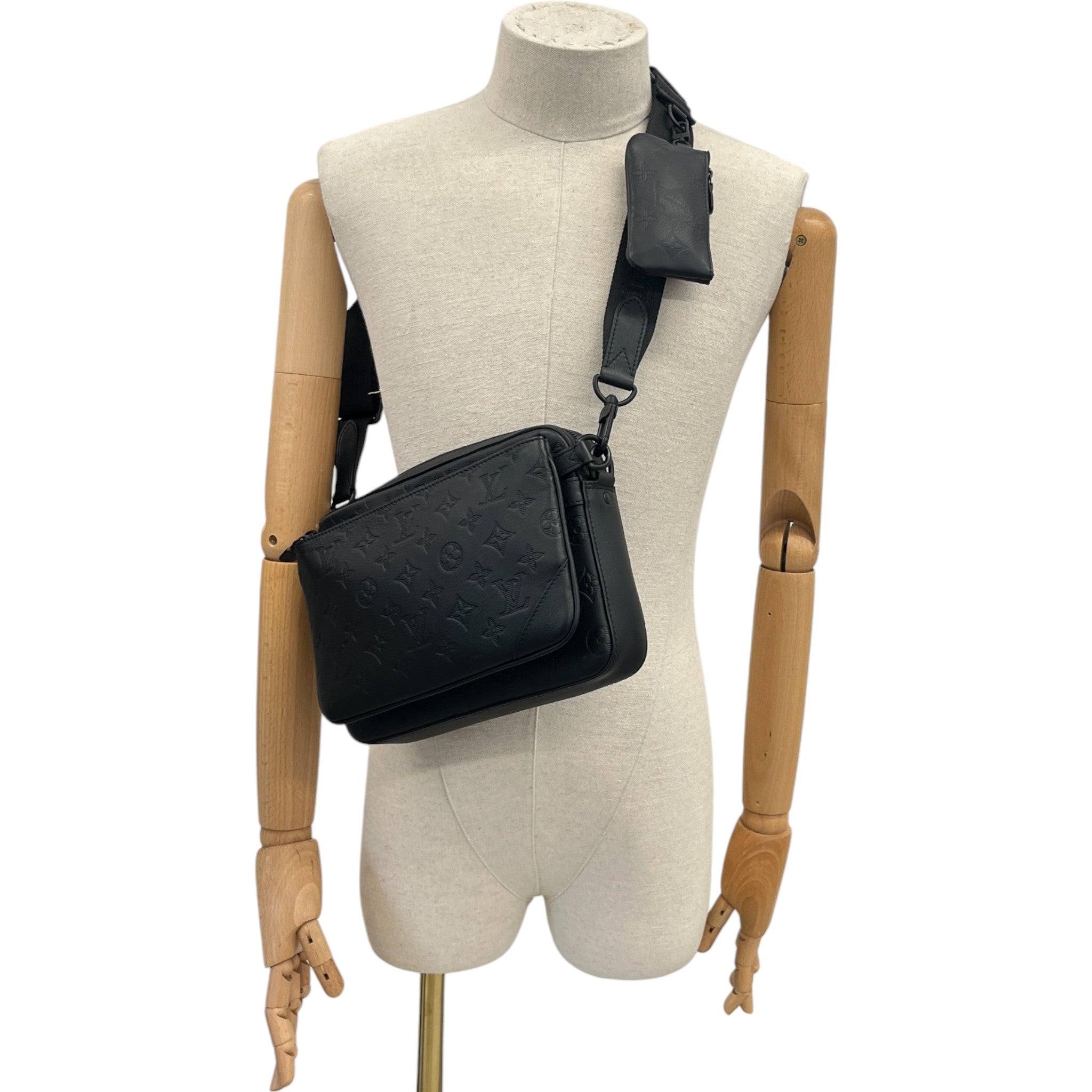 Men's Empreinte Leather Trio Messenger Bag Black