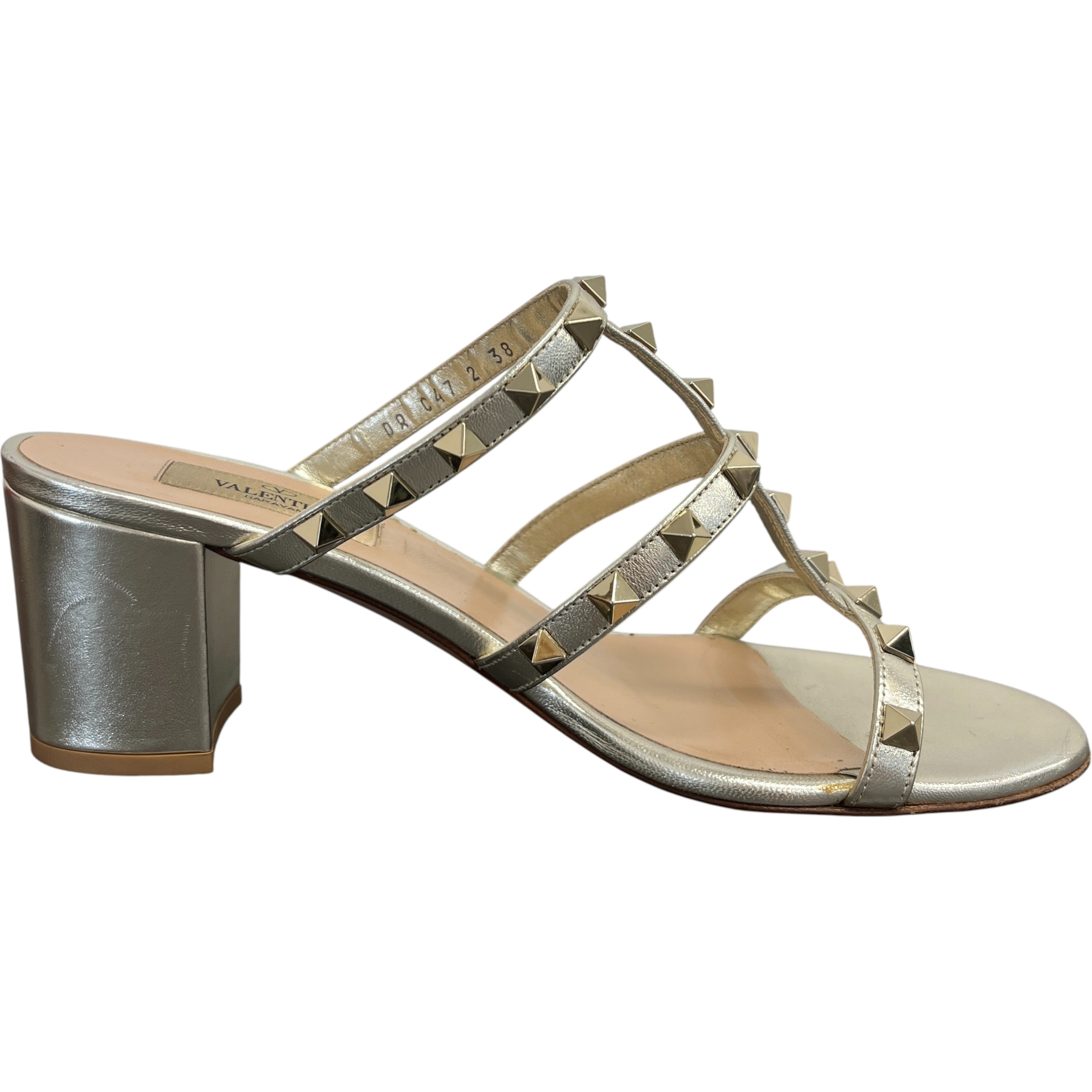 Women's Rockstud Metallic Sandal Heels Gold Size EU 38 / UK 5