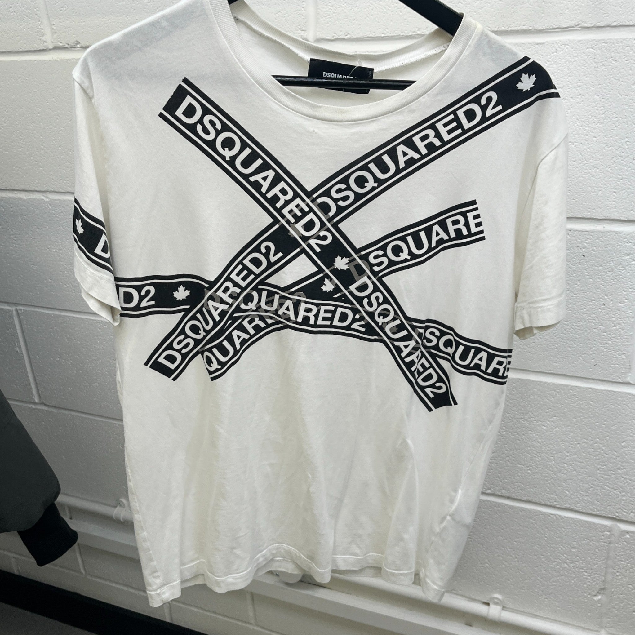 Men's Tape Logo Print T-Shirt White Size L