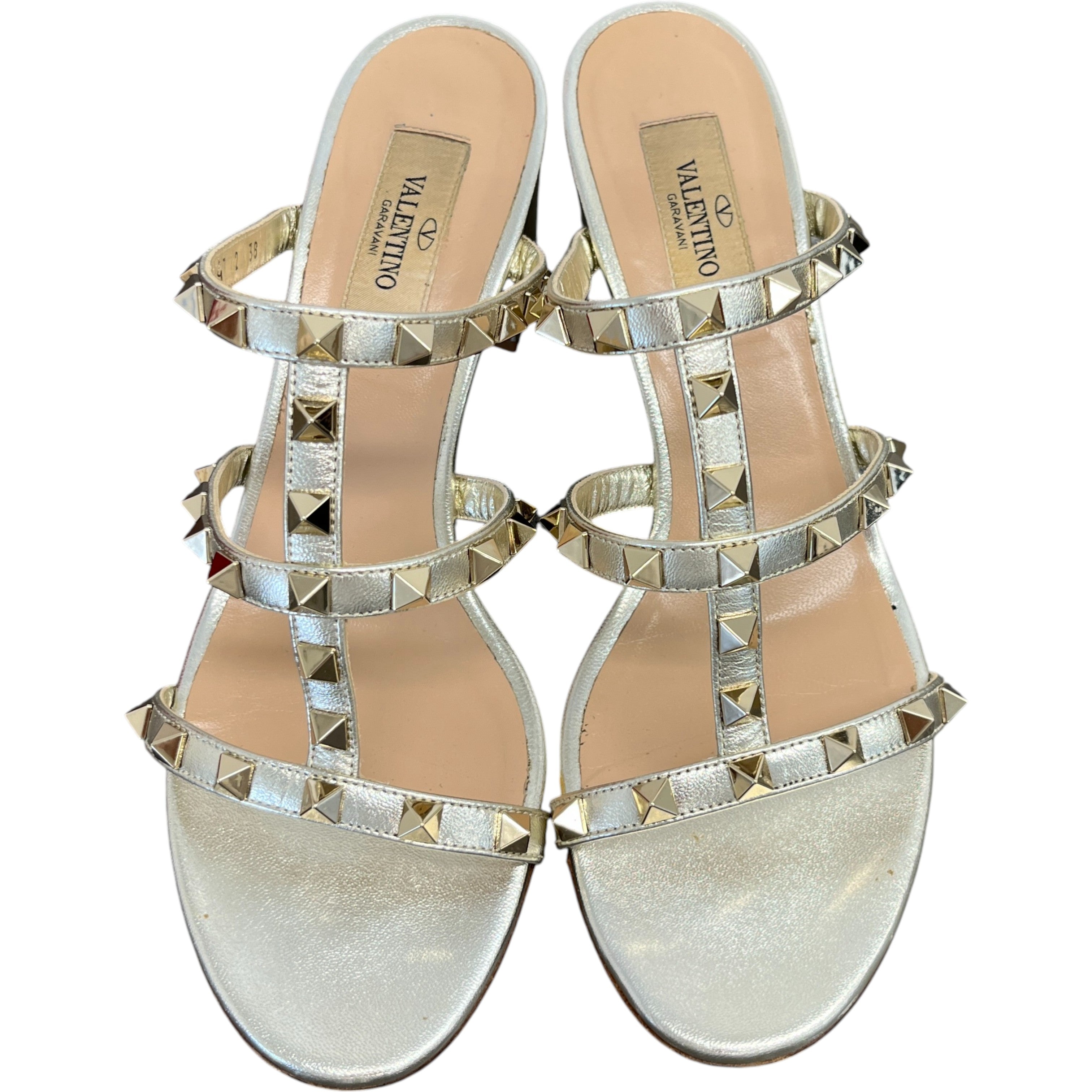 Women's Rockstud Metallic Sandal Heels Gold Size EU 38 / UK 5