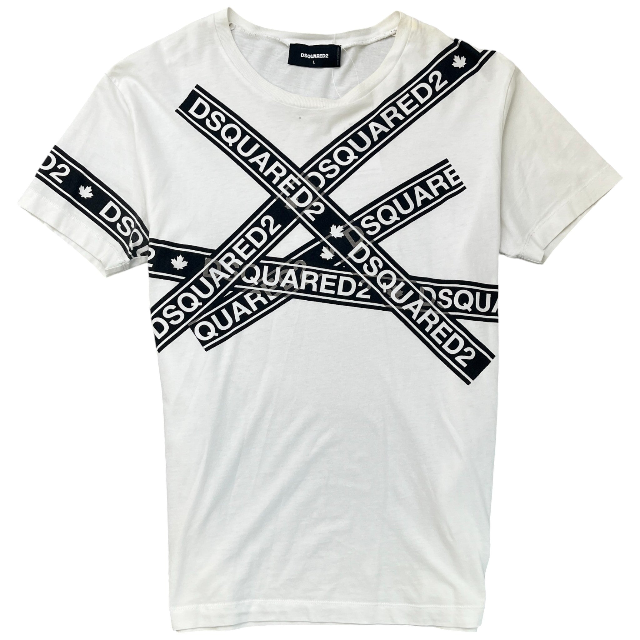 Men's Tape Logo Print T-Shirt White Size L