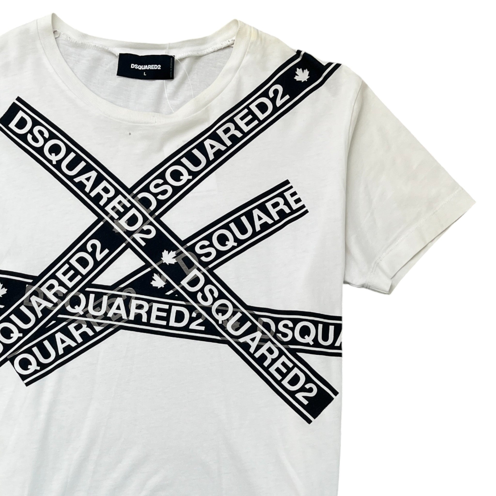 Men's Tape Logo Print T-Shirt White Size L