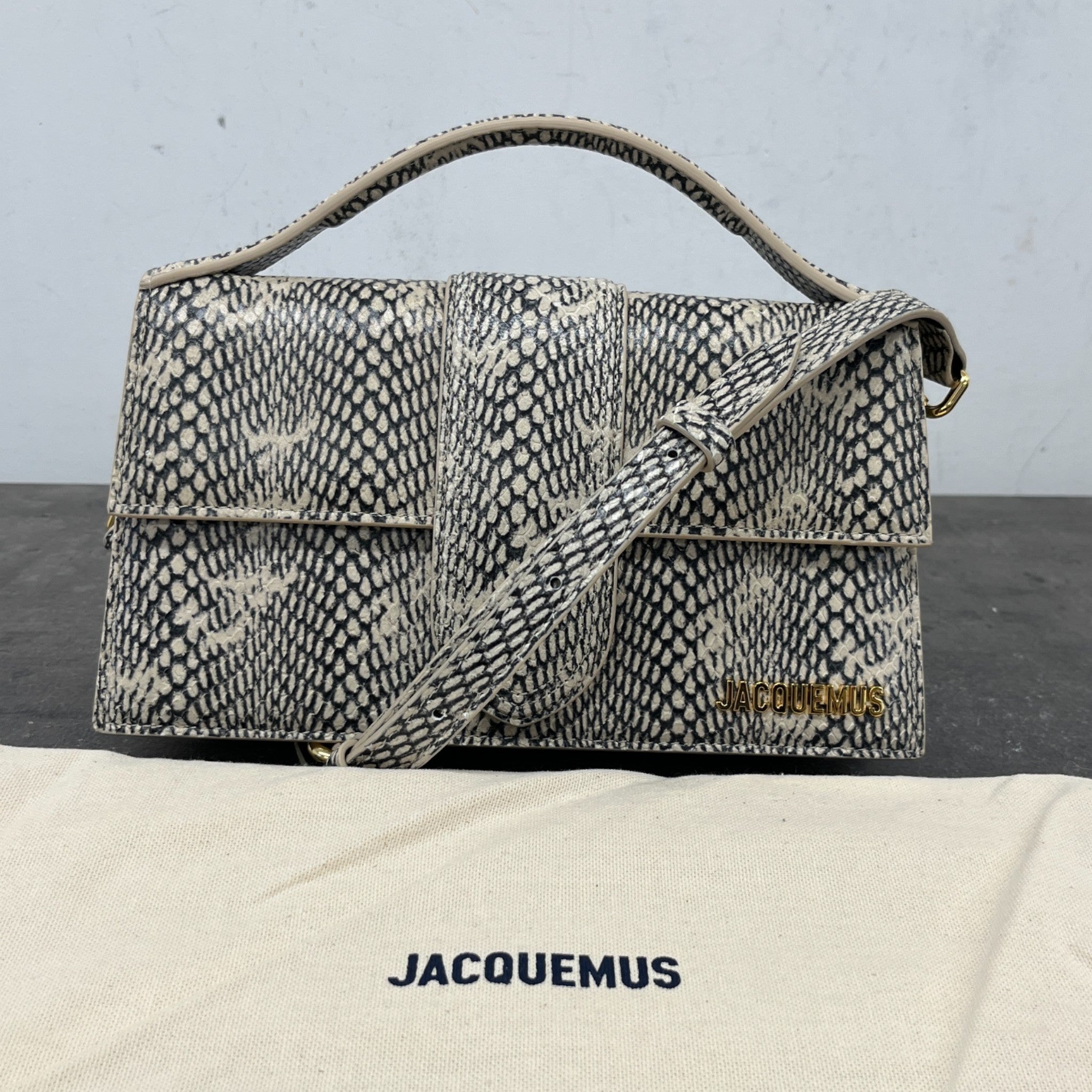 Women's The Large Bambino Snake Skin Effect Bag Beige