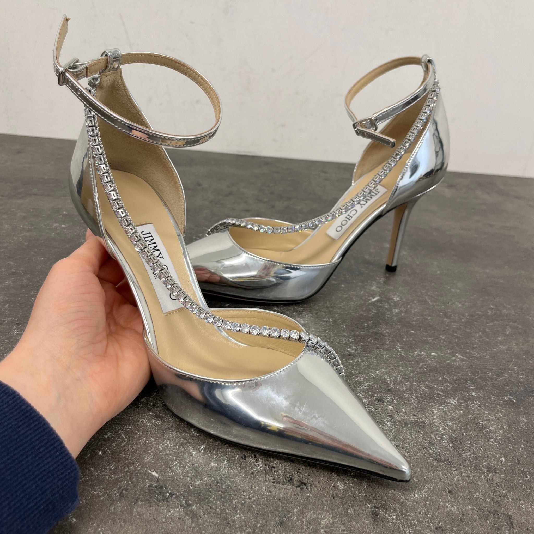 Women's Saeda Crystal Embellished Ankle Heels Silver Size EU 38 / UK 5