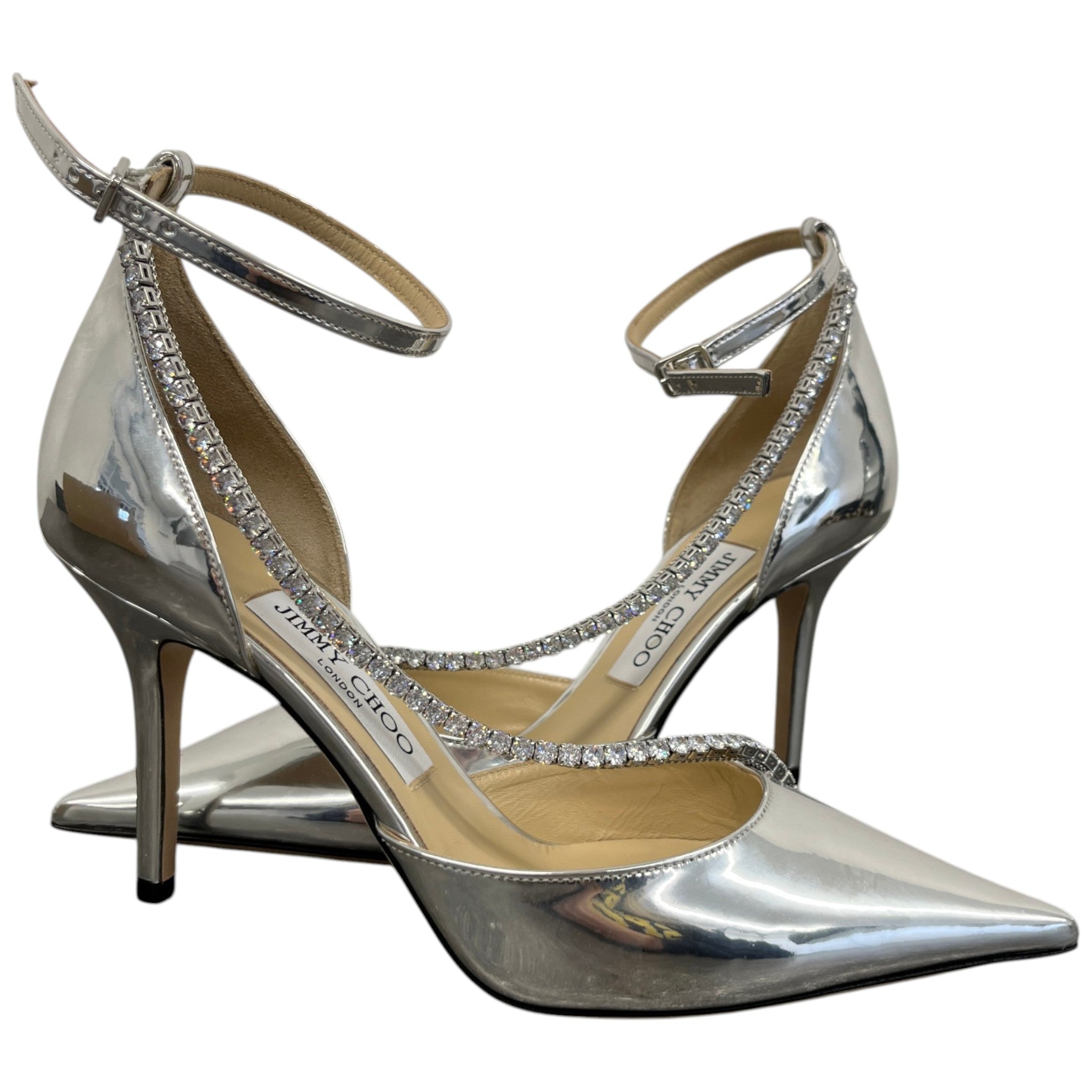 Women's Saeda Crystal Embellished Ankle Heels Silver Size EU 38 / UK 5