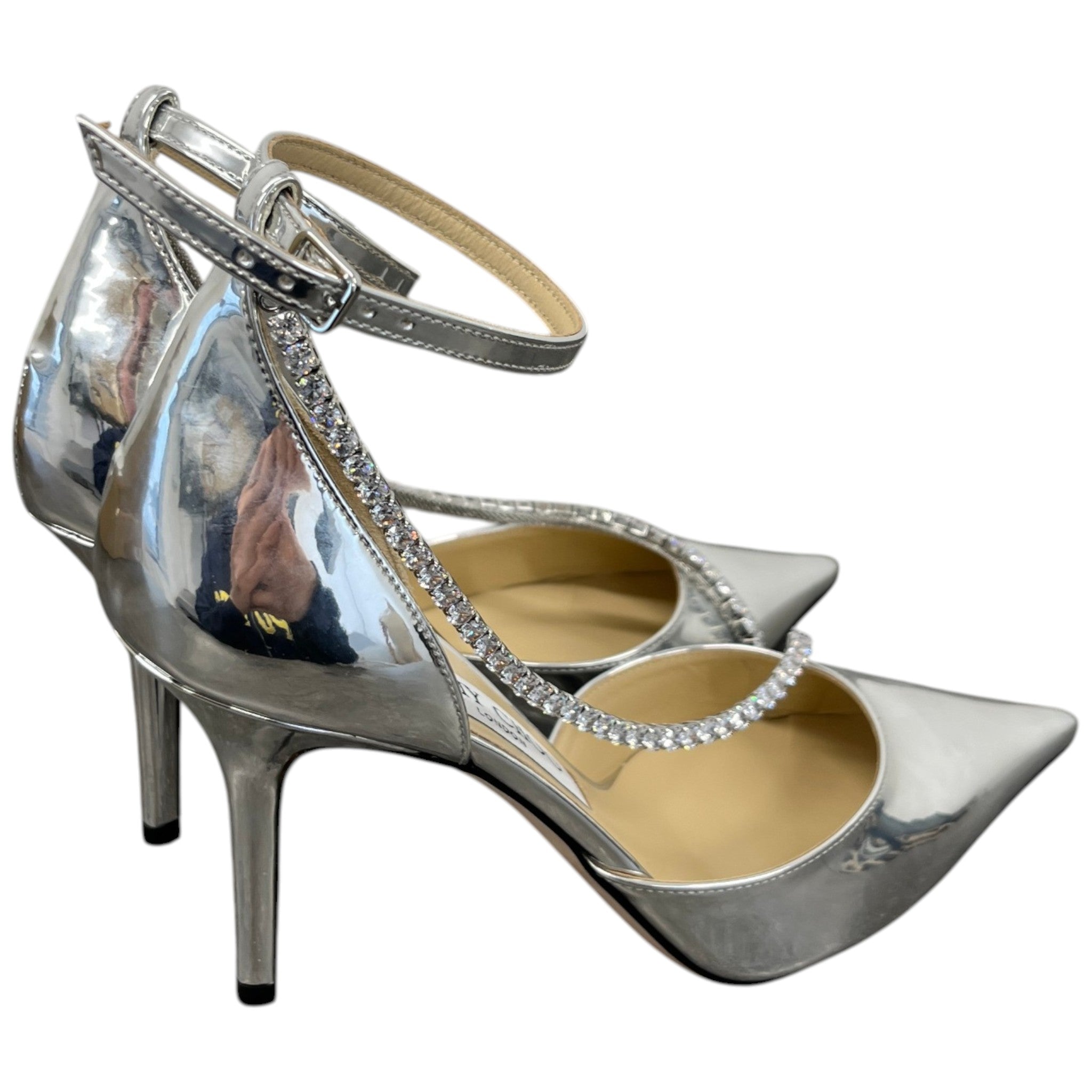 Women's Saeda Crystal Embellished Ankle Heels Silver Size EU 38 / UK 5