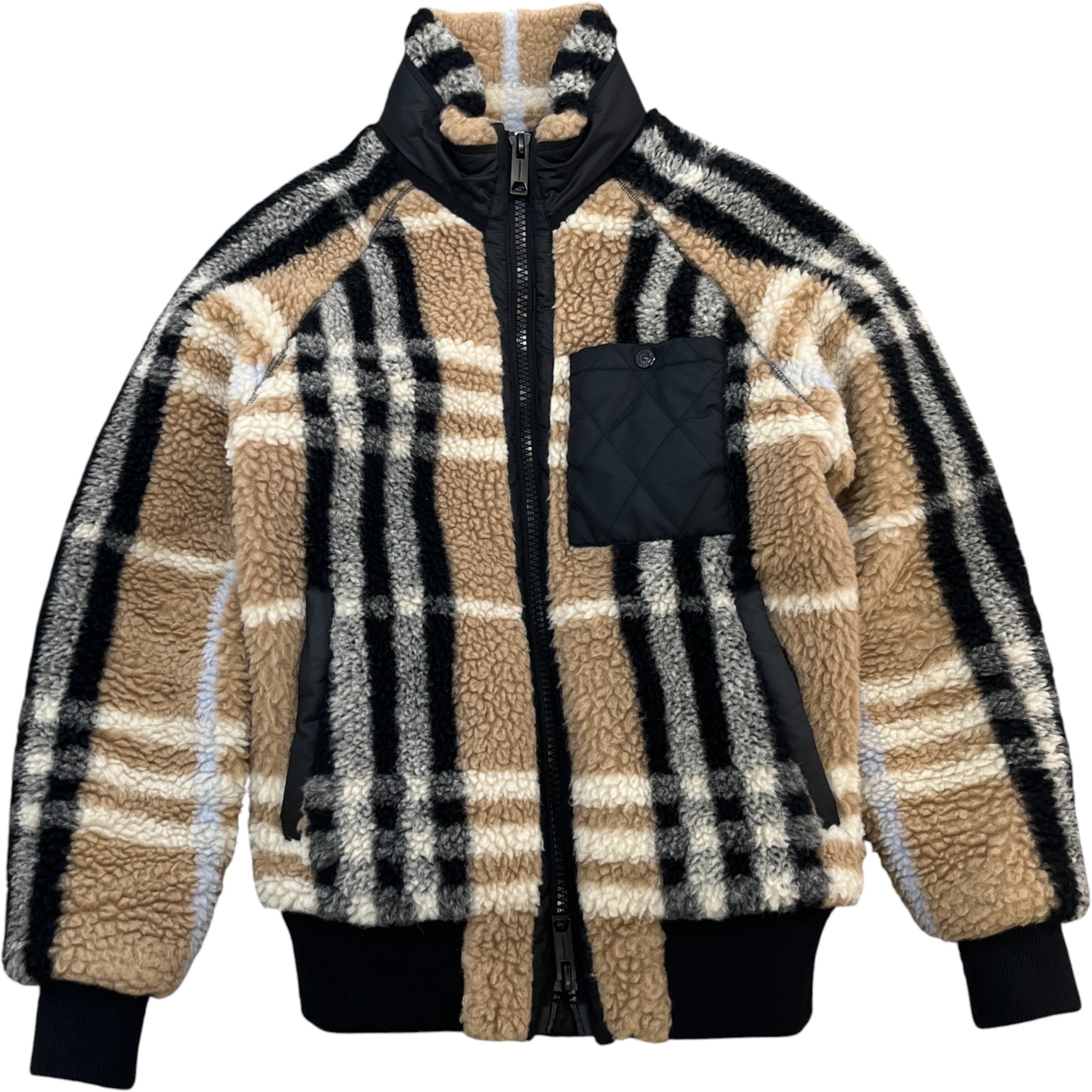 Women's Checkered Shearling Jacket Beige Size XXS