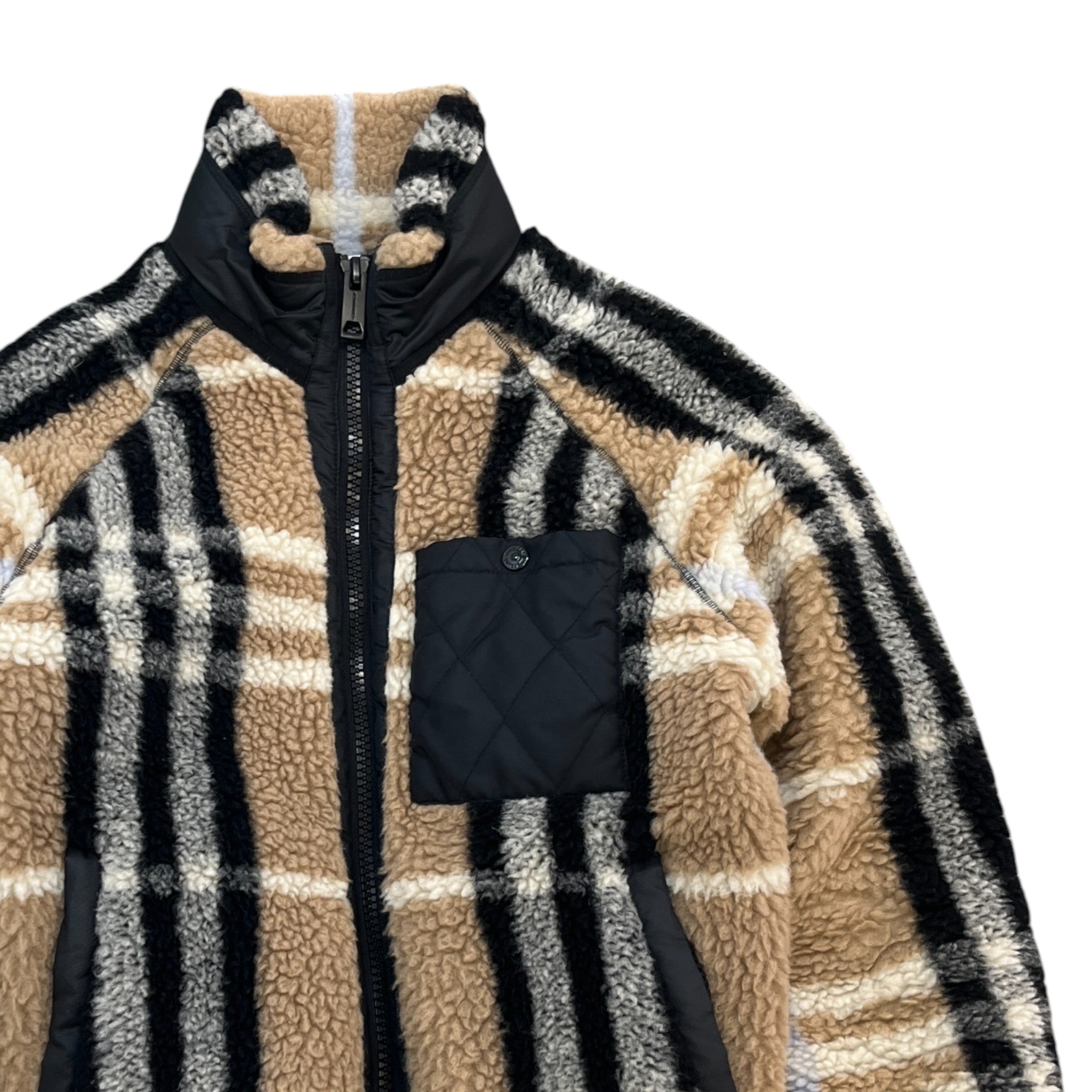 Women's Checkered Shearling Jacket Beige Size XXS