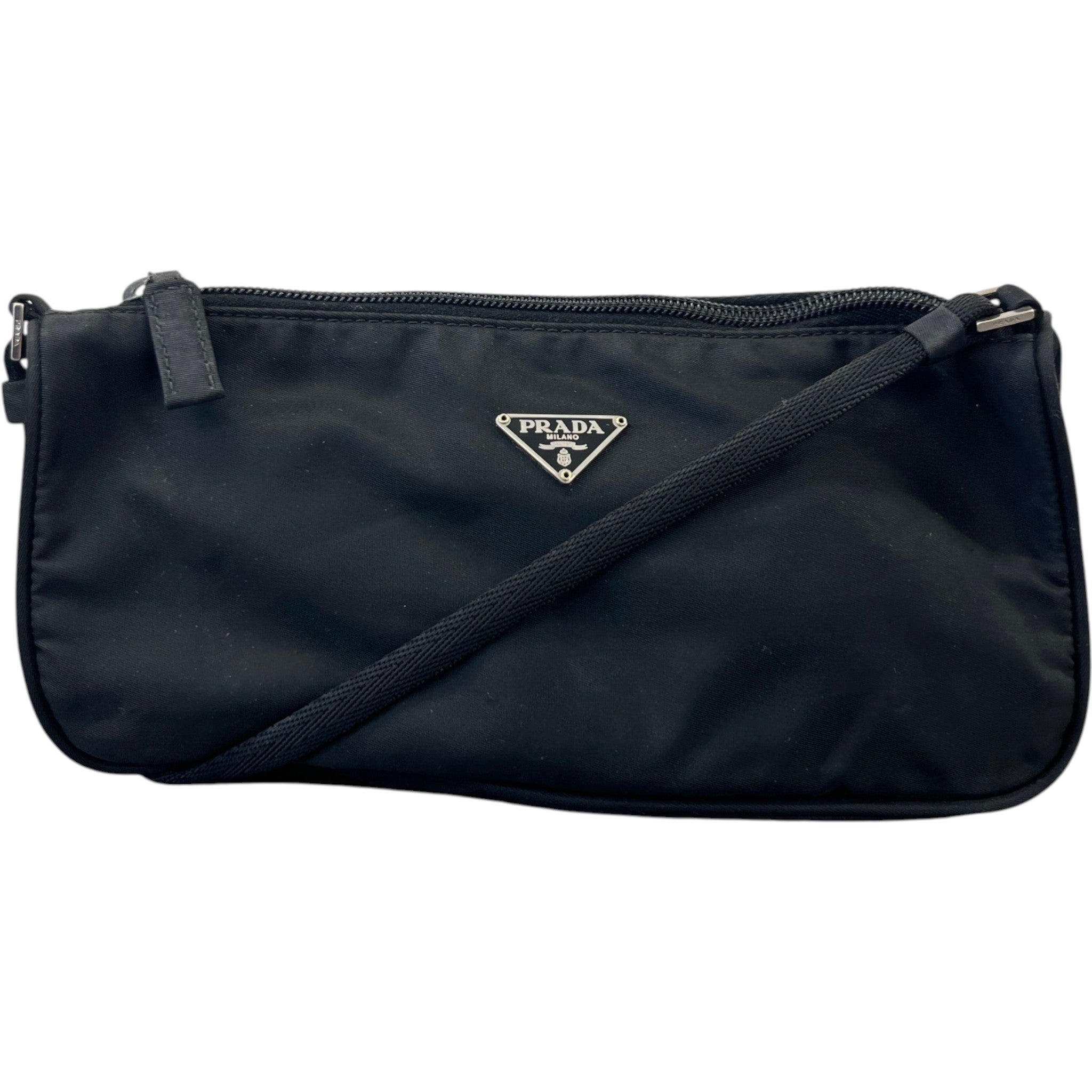 Women's Plaque Logo Nylon Pochette Bag Black