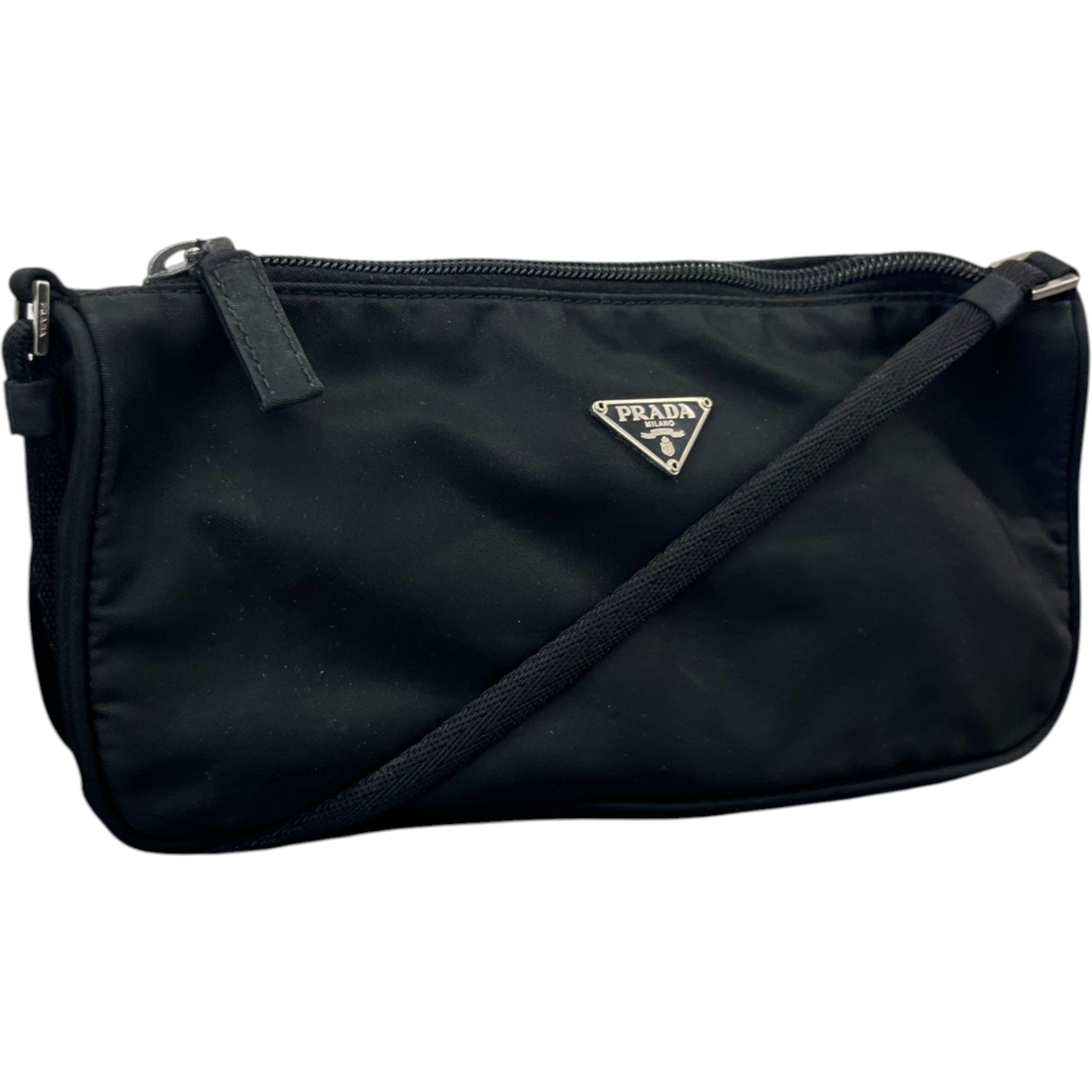 Women's Plaque Logo Nylon Pochette Bag Black