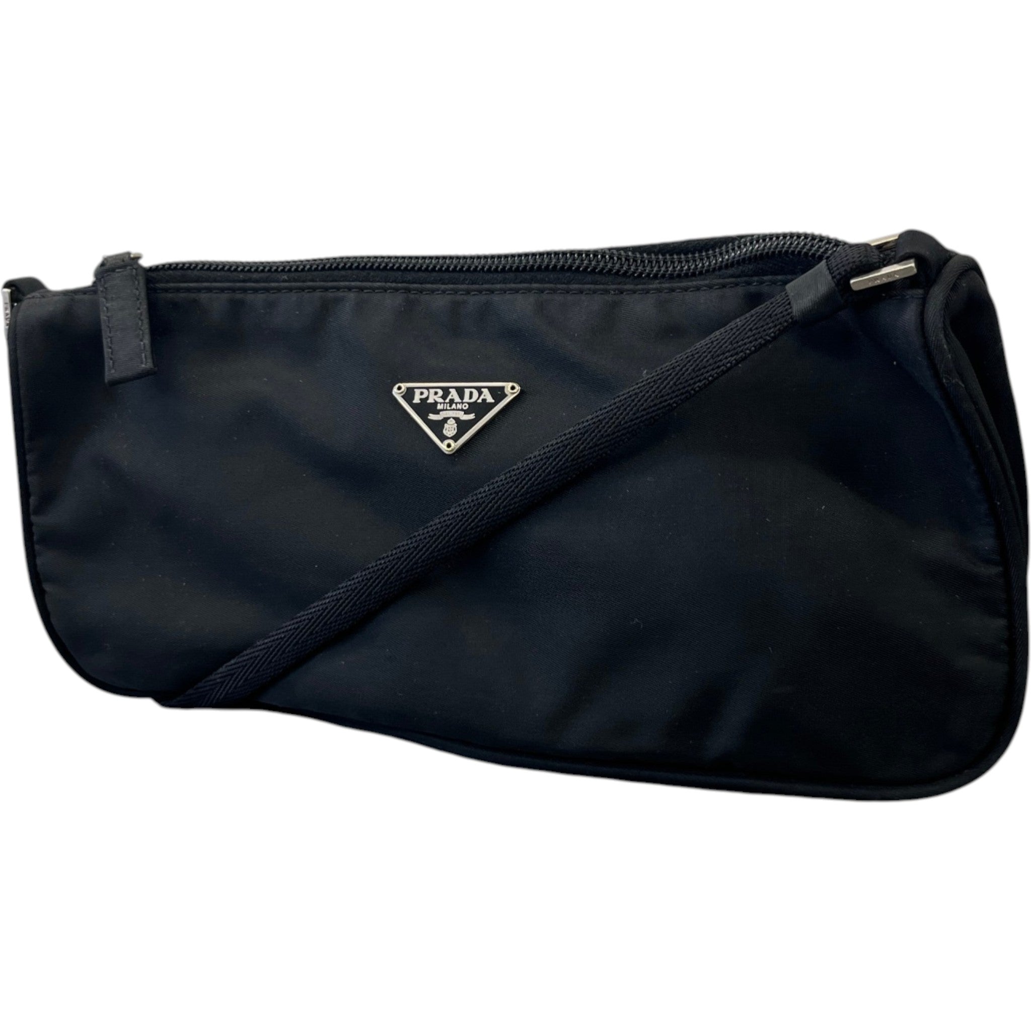 Women's Plaque Logo Nylon Pochette Bag Black