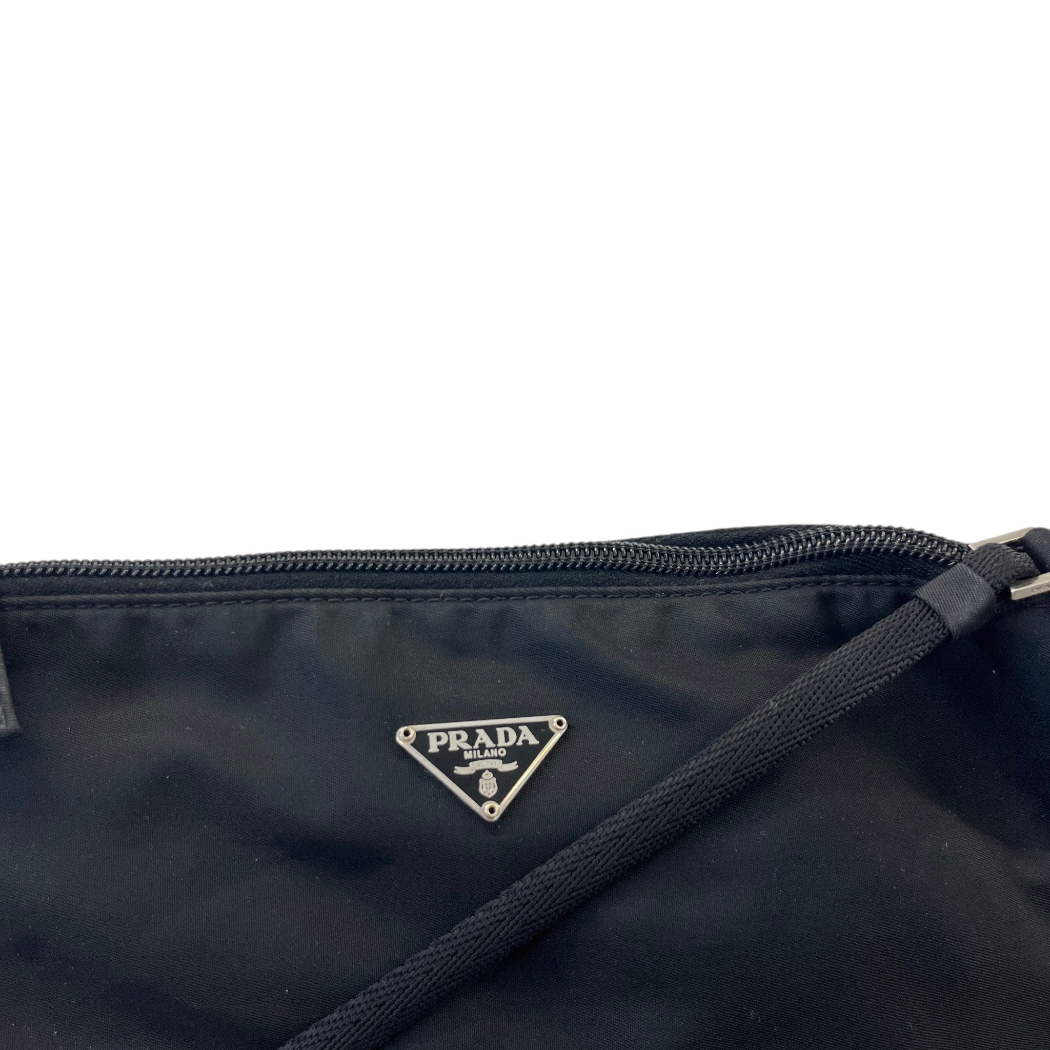 Women's Plaque Logo Nylon Pochette Bag Black