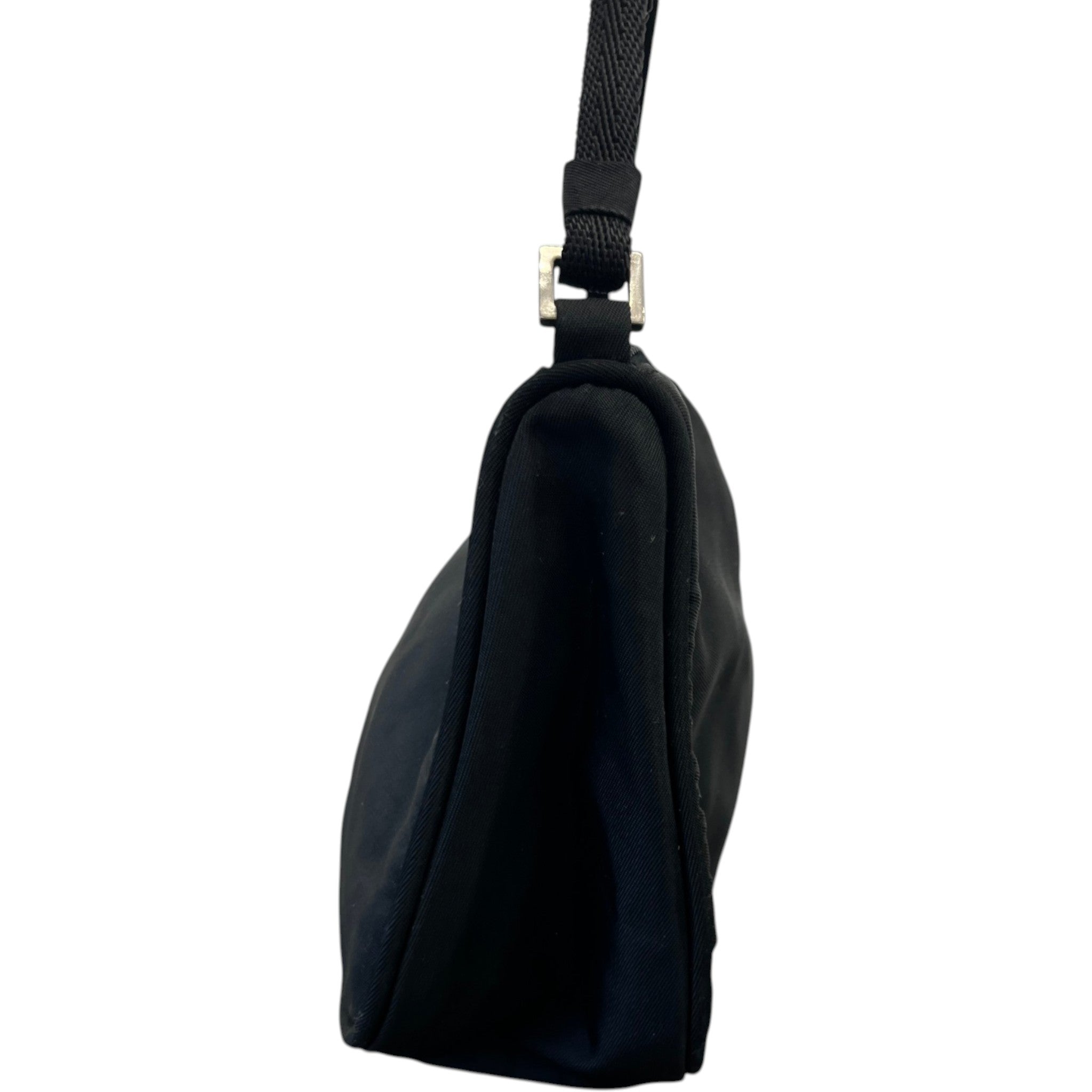 Women's Plaque Logo Nylon Pochette Bag Black