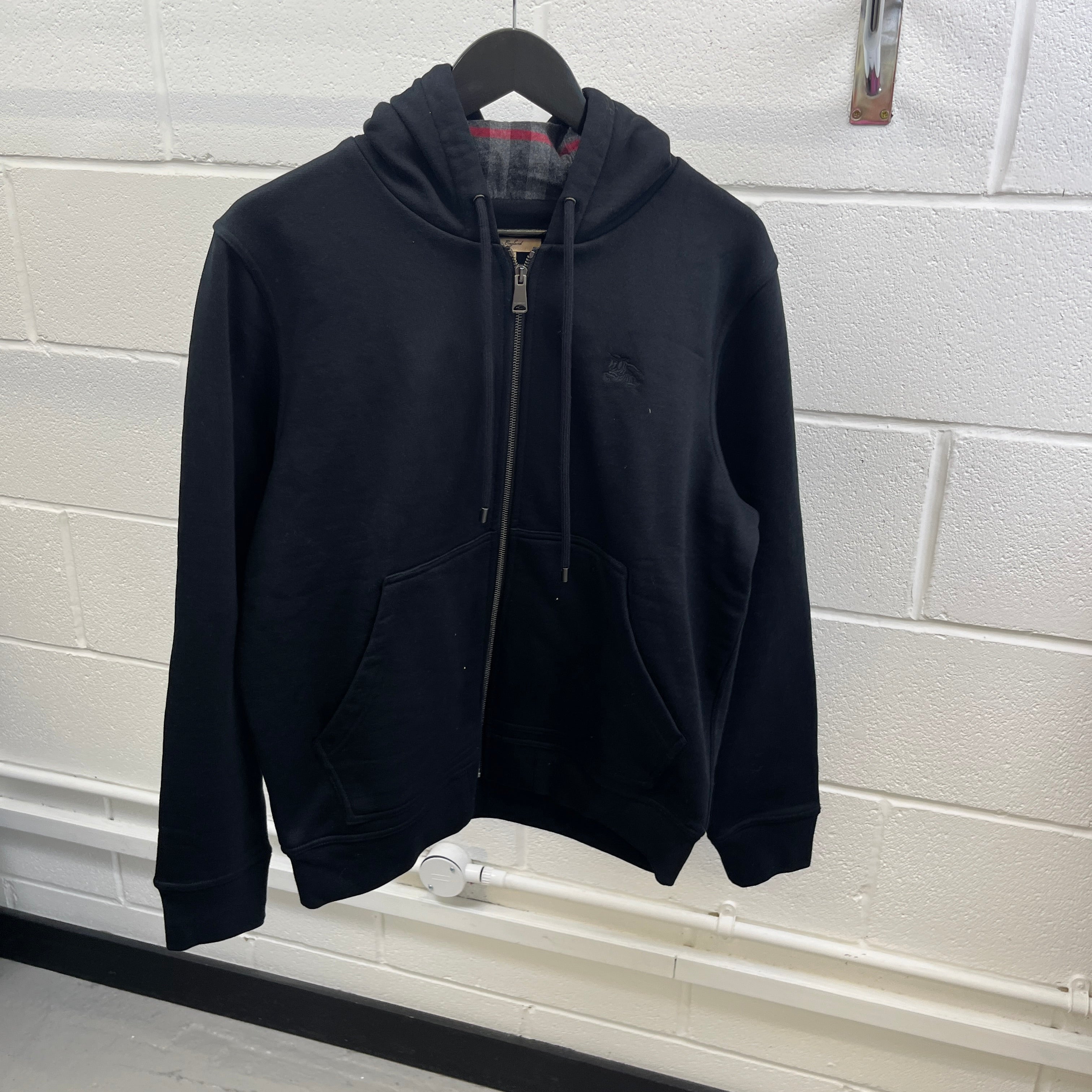 Men's Embroidered Logo Nova Check Hoodie Black Size M