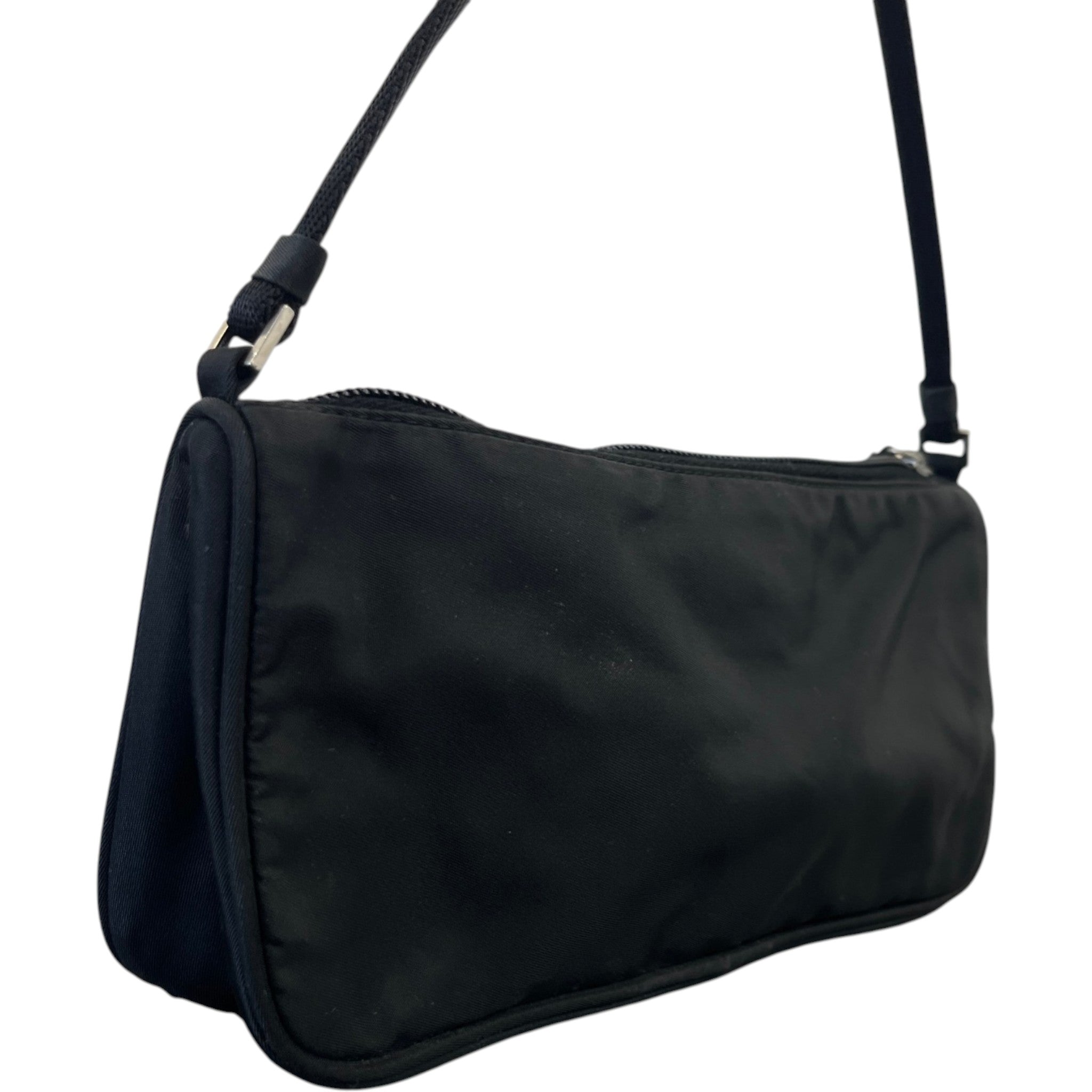 Women's Plaque Logo Nylon Pochette Bag Black