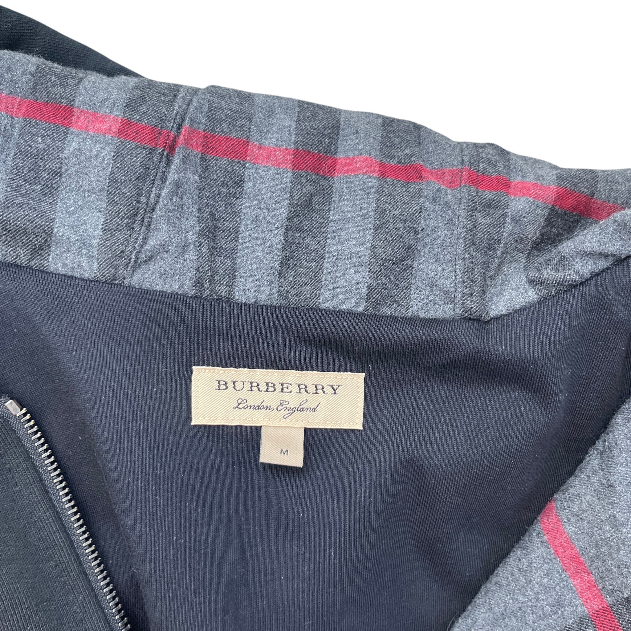 Men's Embroidered Logo Nova Check Hoodie Black Size M