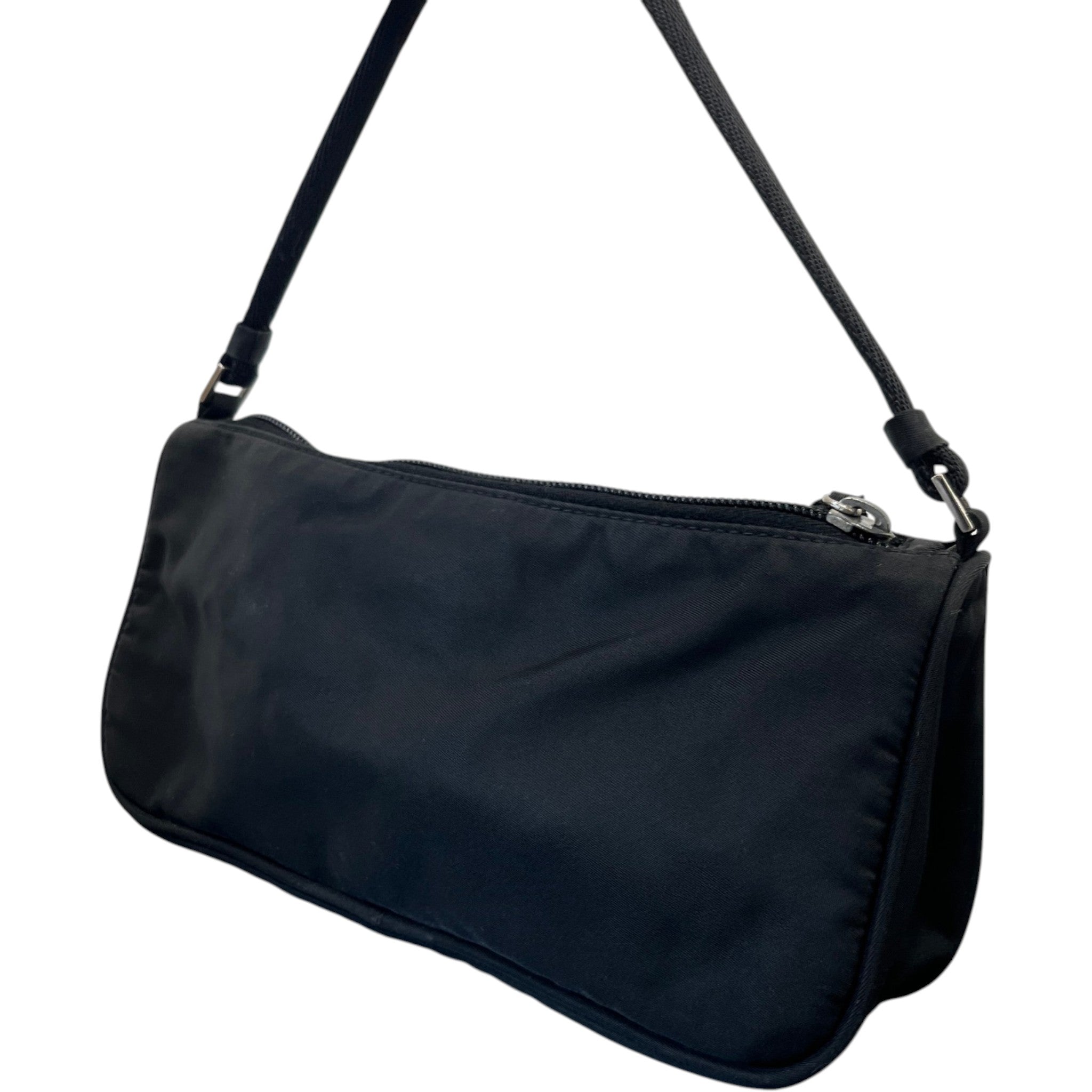 Women's Plaque Logo Nylon Pochette Bag Black
