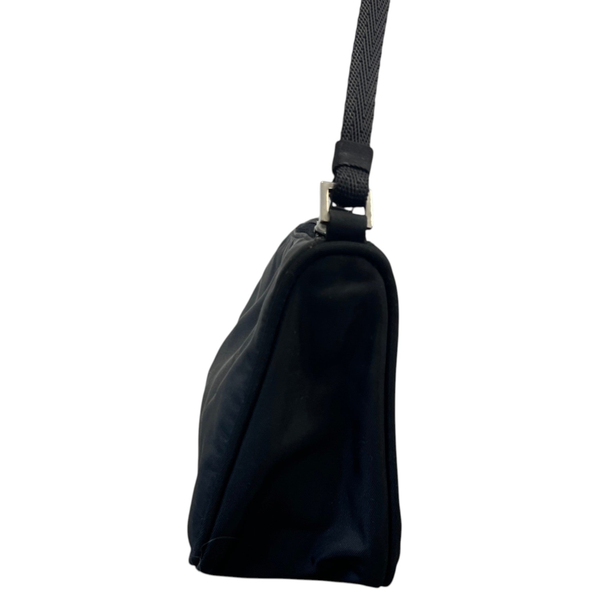 Women's Plaque Logo Nylon Pochette Bag Black