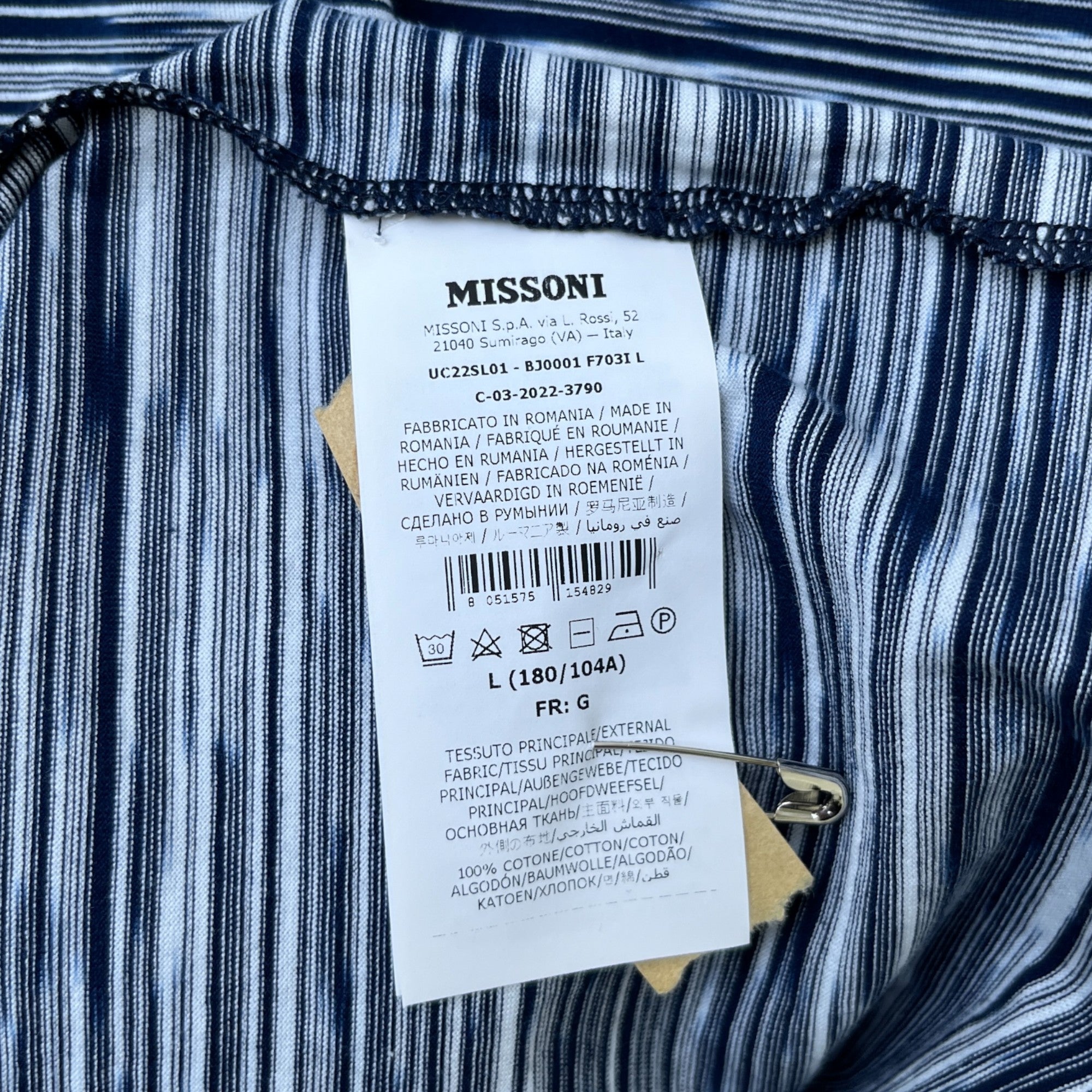 Men's Striped Cotton T-Shirt Navy Size L