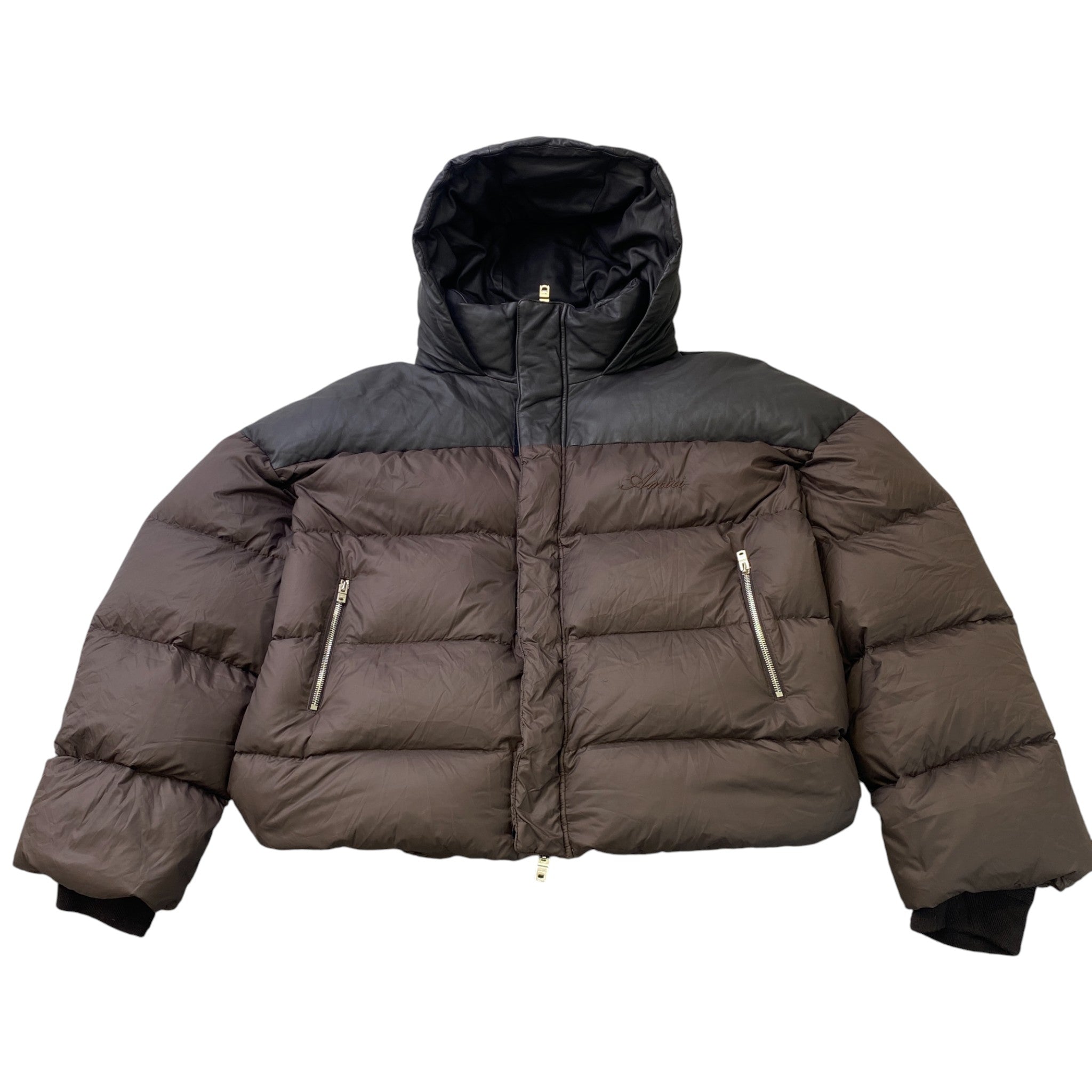 Men's Embroidered Logo Down Jacket Brown Size M