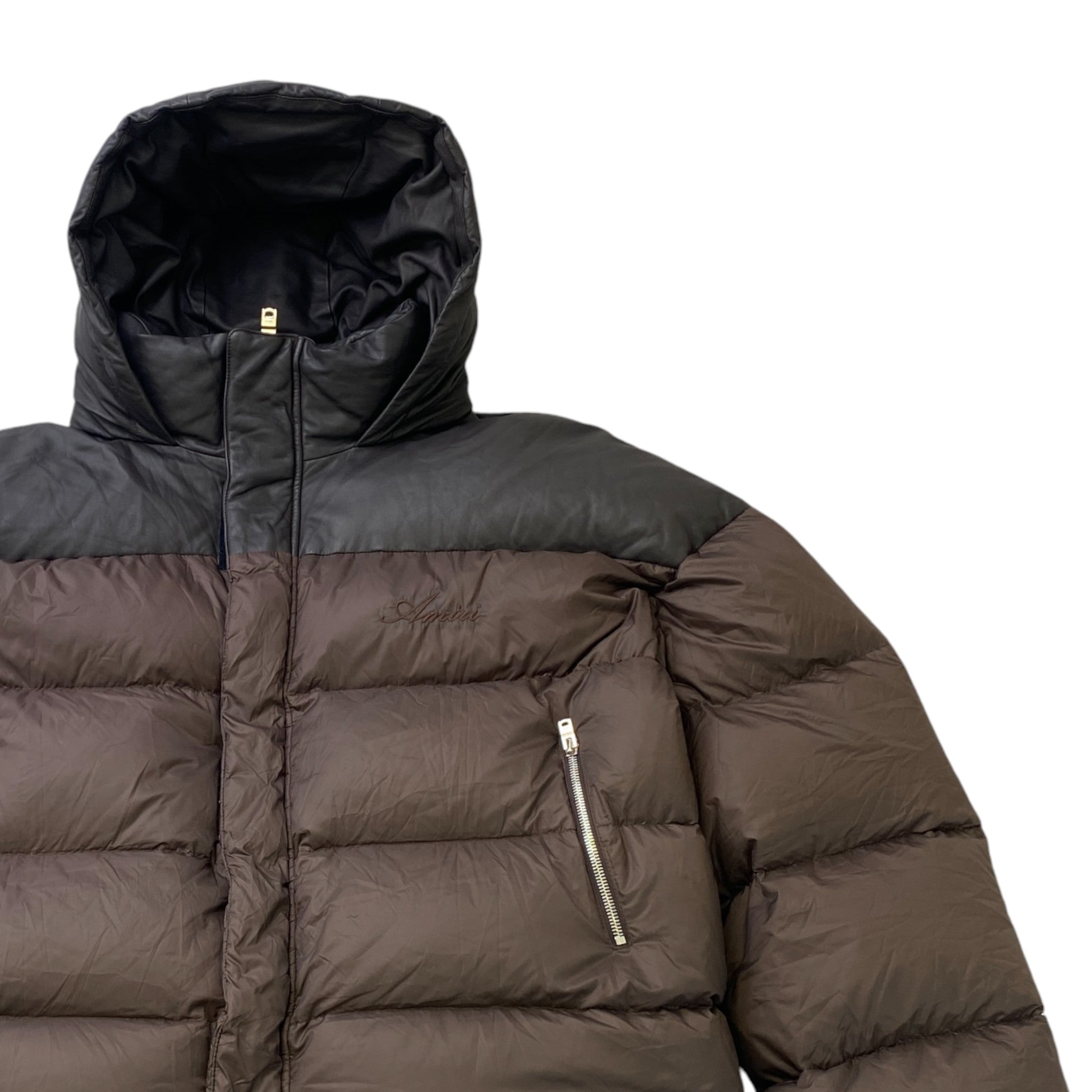 Men's Embroidered Logo Down Jacket Brown Size M