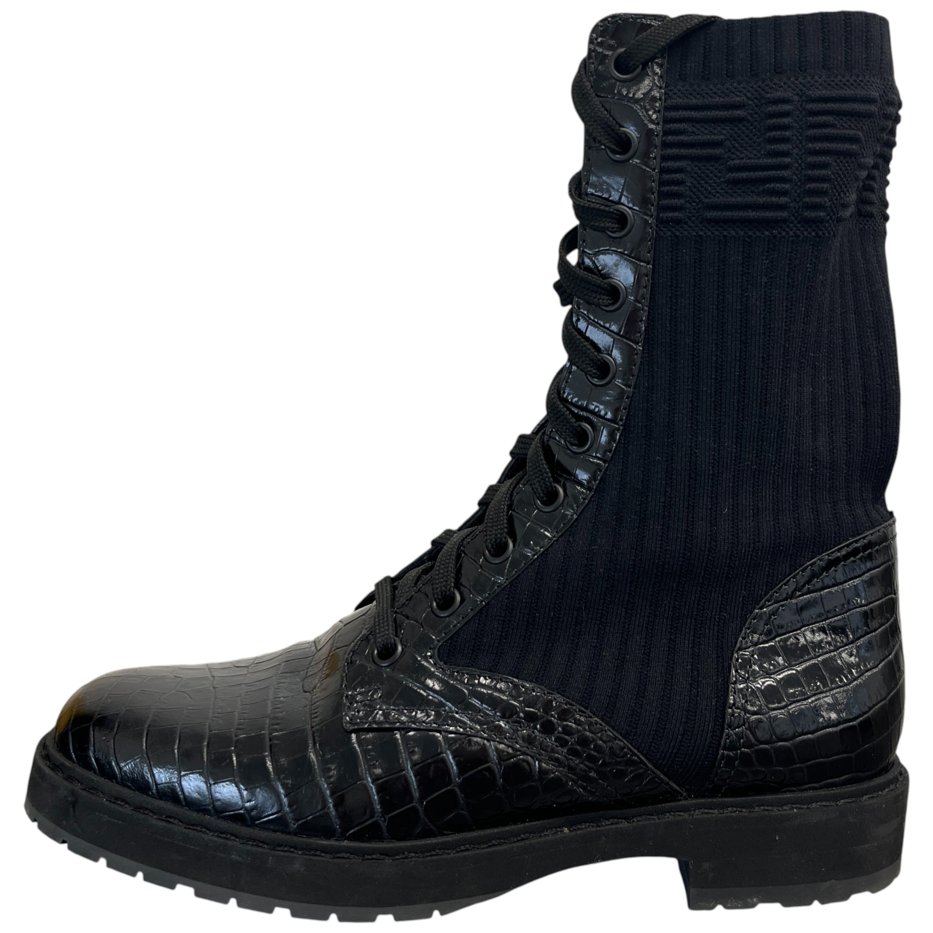 Women's Ff Rockoko Croc Biker Boots Black Size EU 38 / UK 5