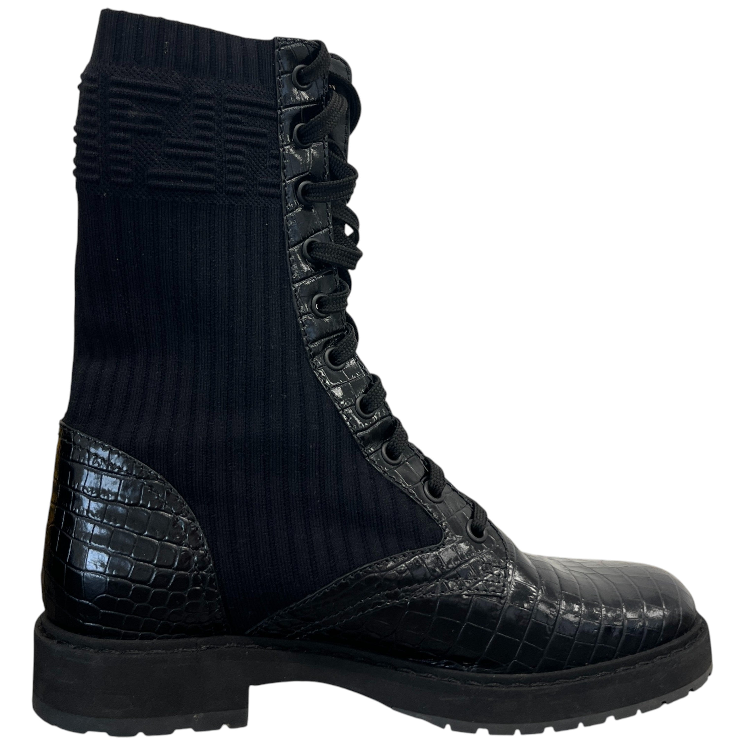 Women's Ff Rockoko Croc Biker Boots Black Size EU 38 / UK 5