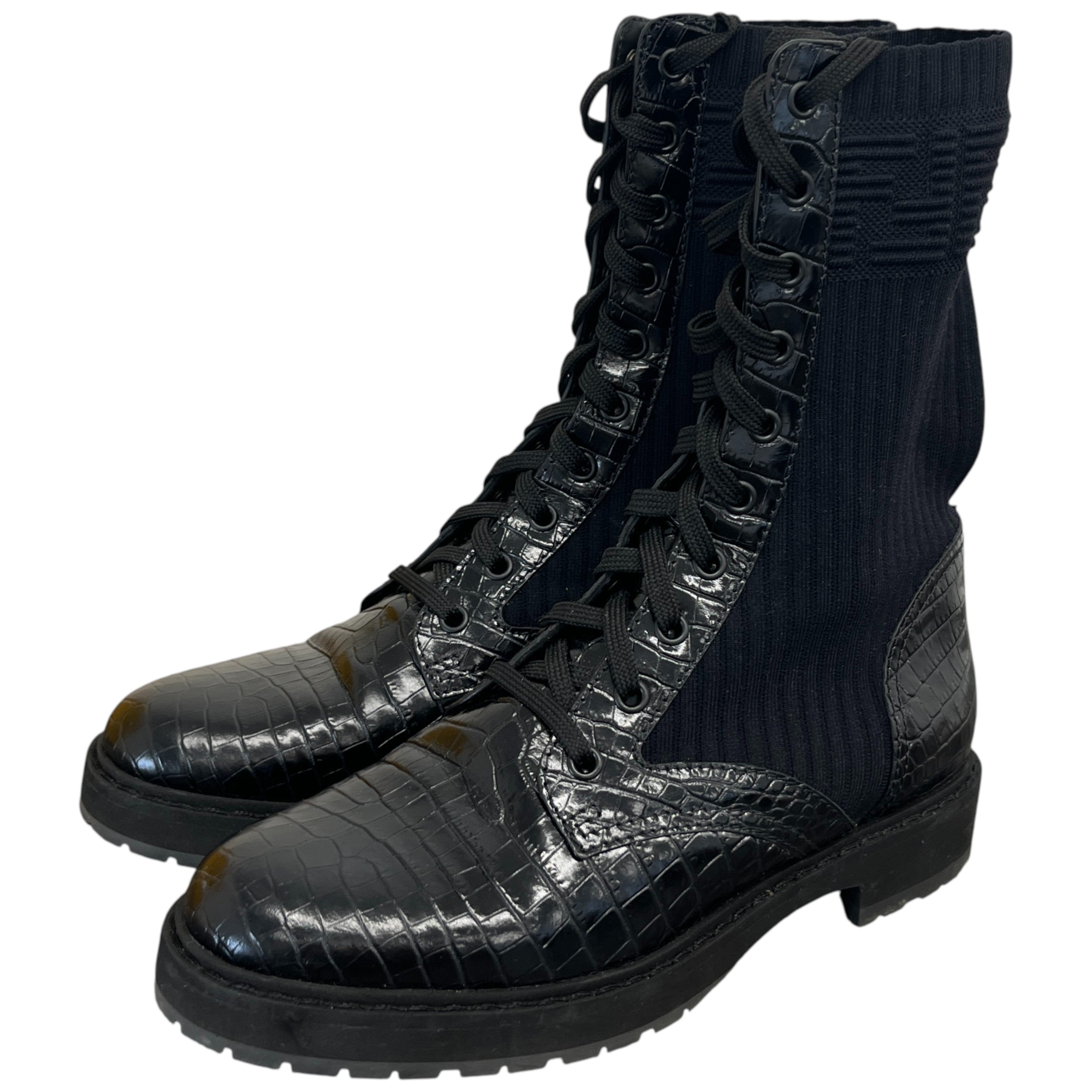 Women's Ff Rockoko Croc Biker Boots Black Size EU 38 / UK 5